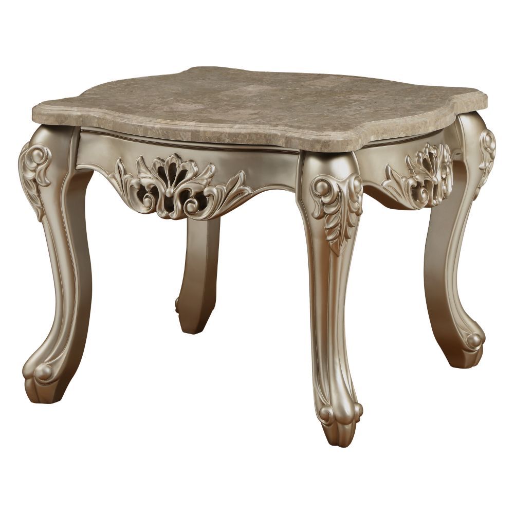 Ranita - End Table - Marble Top & Champagne, beige