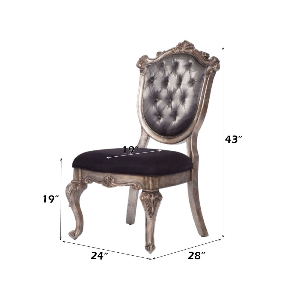 Chantelle - Side Chair (Set of 2) - Silver Gray Silk-Like Fabric & Antique Platinum, dark brown, view 2