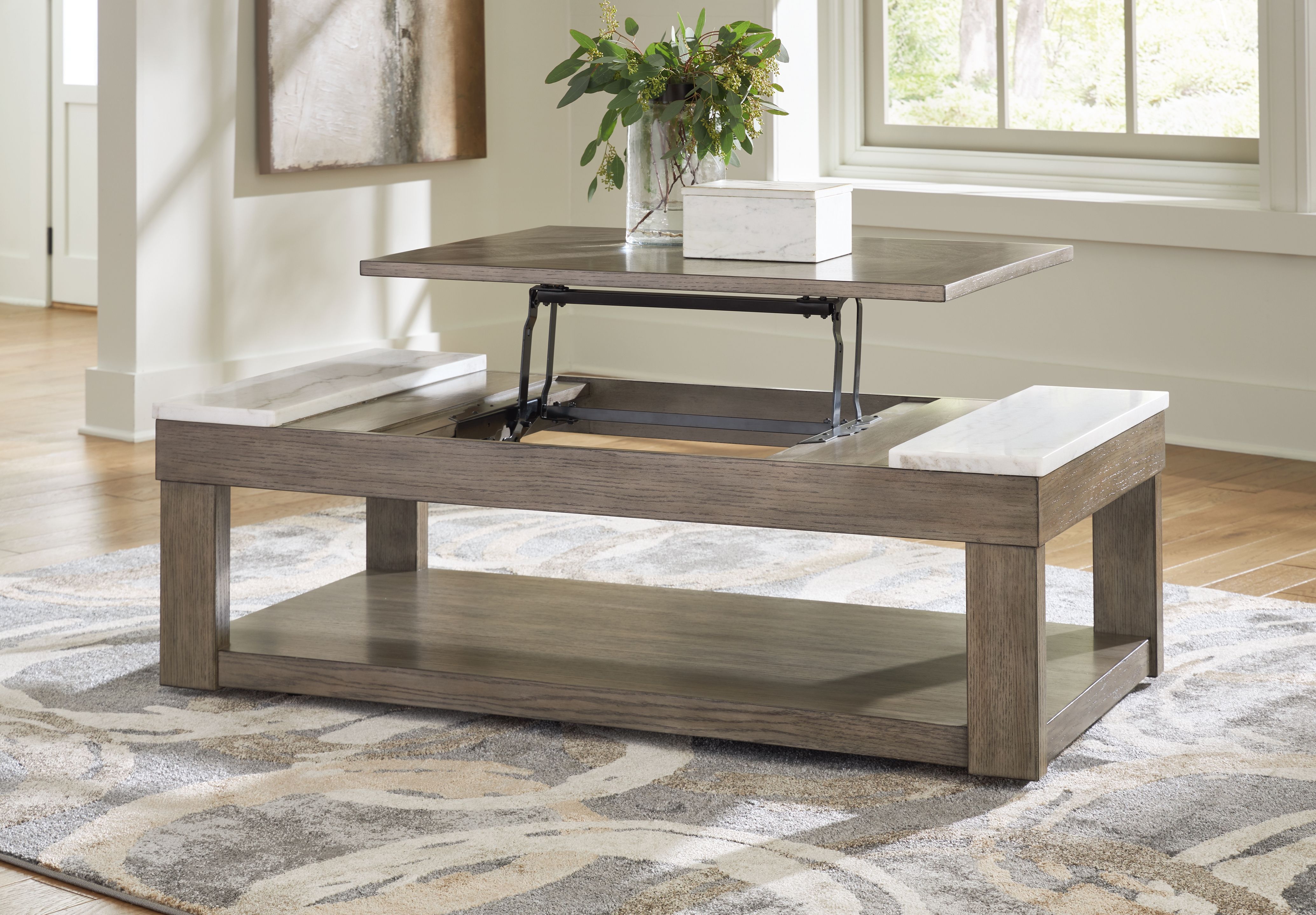 Ashley Furniture Loyaska - Lift Top Cocktail Table - Grayish Brown / White - Image 6