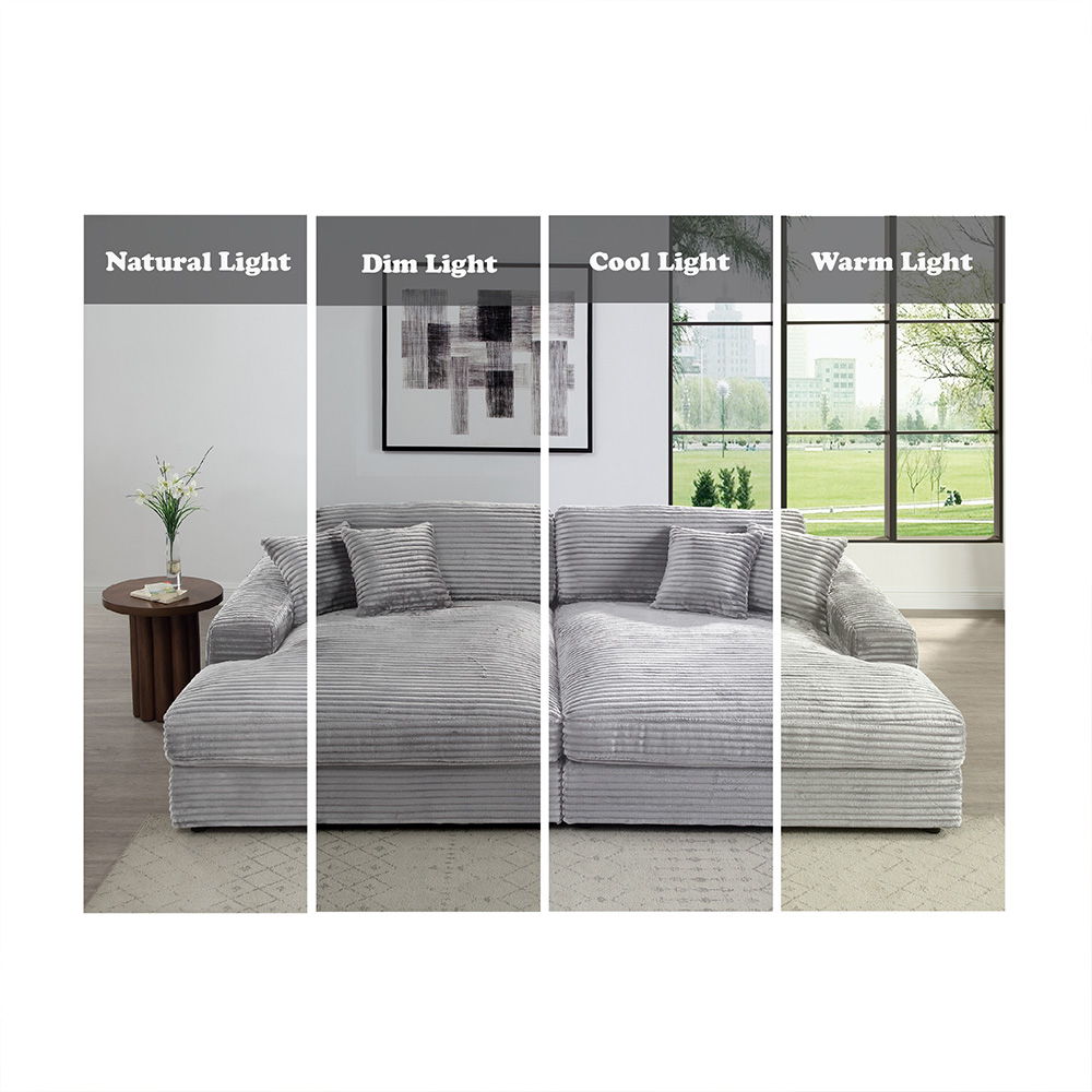 Hilde - Sectional Sofa With 4 Pillows - Light Gray Corduroy, light gray, view 6