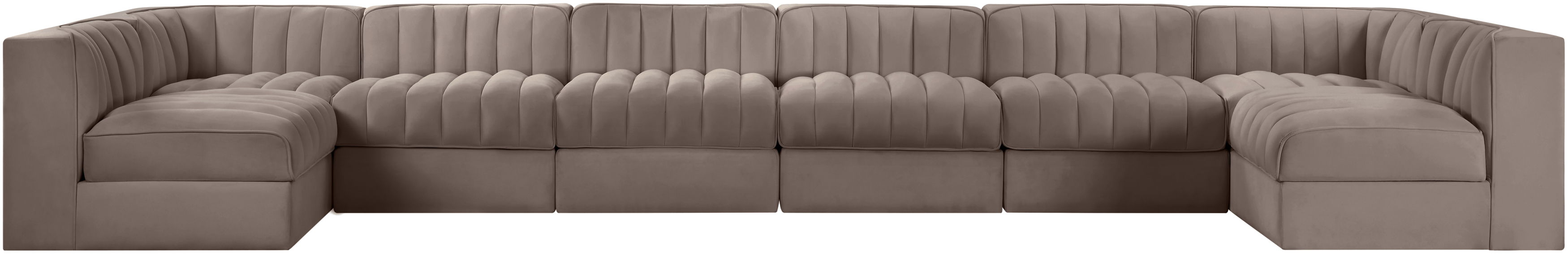 Rummi - Velvet Performance Fabric Upholstered 8 Piece Modular Sectional (With 2 Corner Chairs) - Taupe
