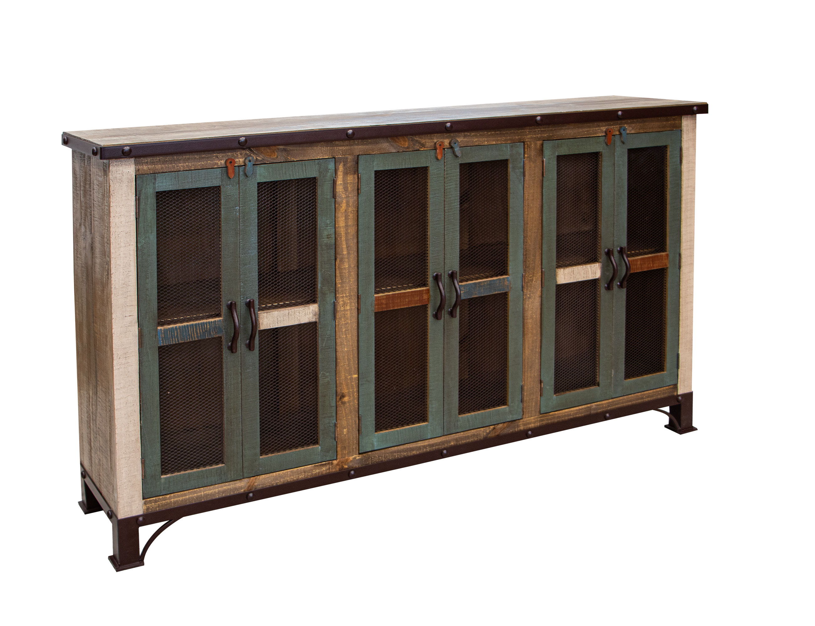 International Furniture Direct Antique - 6 Iron Mesh Doors Console / Buffet - Multicolor