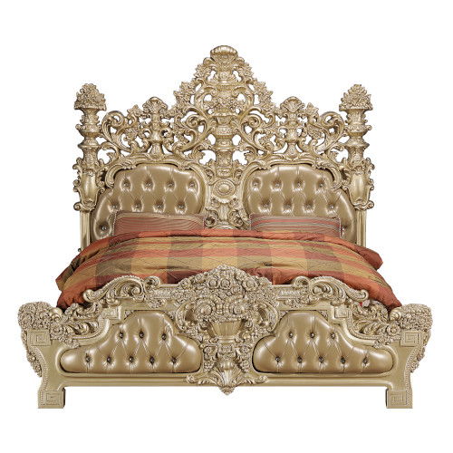 Seville - Eastern King Bed - Synthetic Leather & Gold, gold