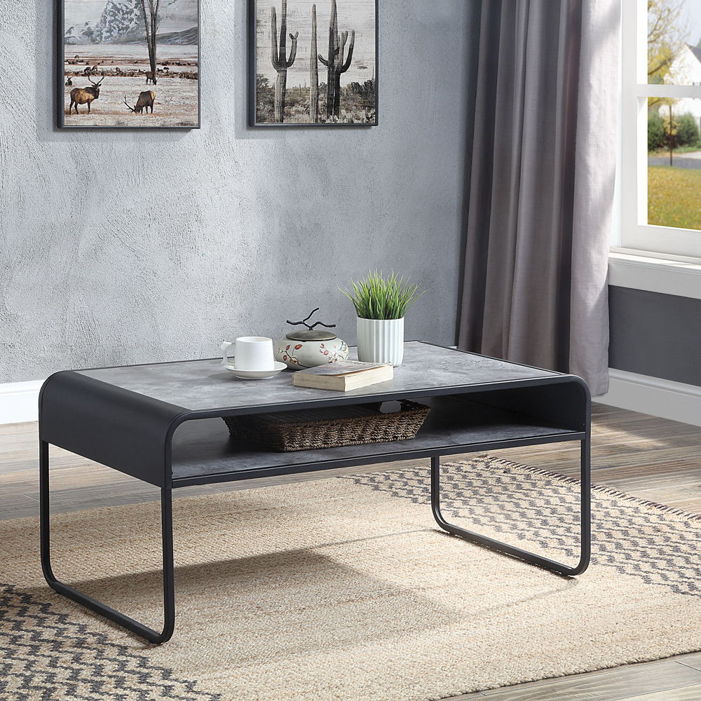 Raziela - Coffee Table - Concrete Gray & Black, black, view 5