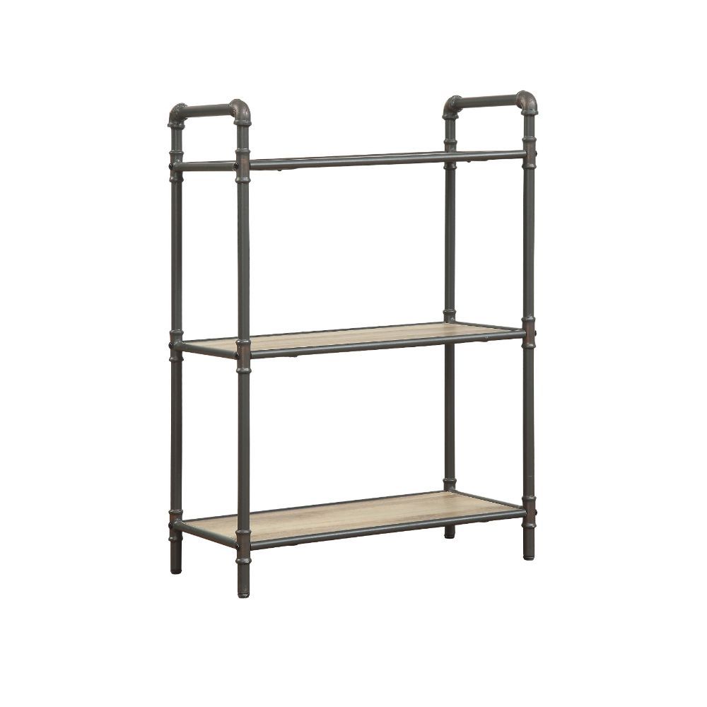 Itzel - 36" Bookshelf - Antique Oak & Sandy Gray, dark gray