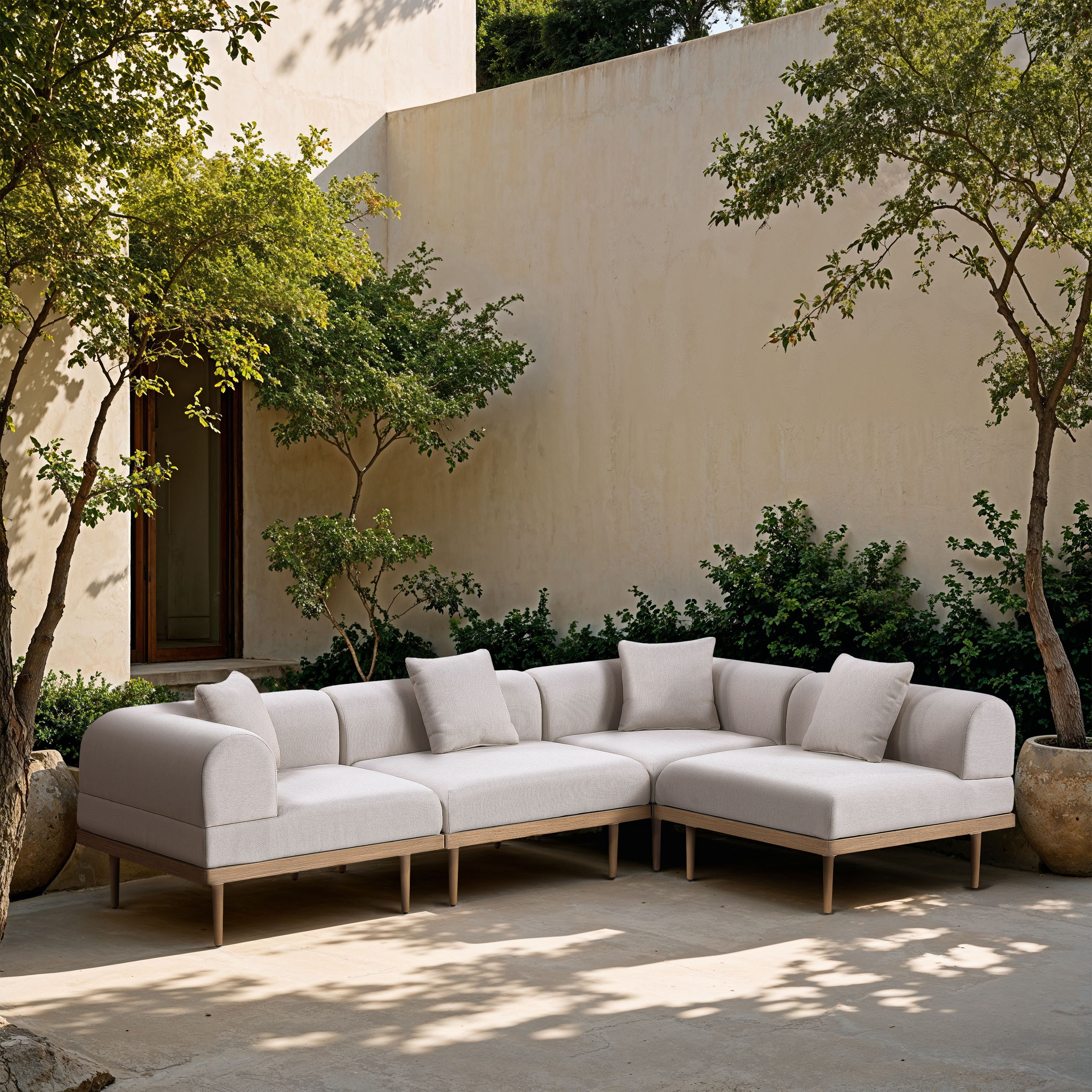 Laguna - 4 Piece 106.5" Upholstered Outdoor Patio Modular Sectional - Beige