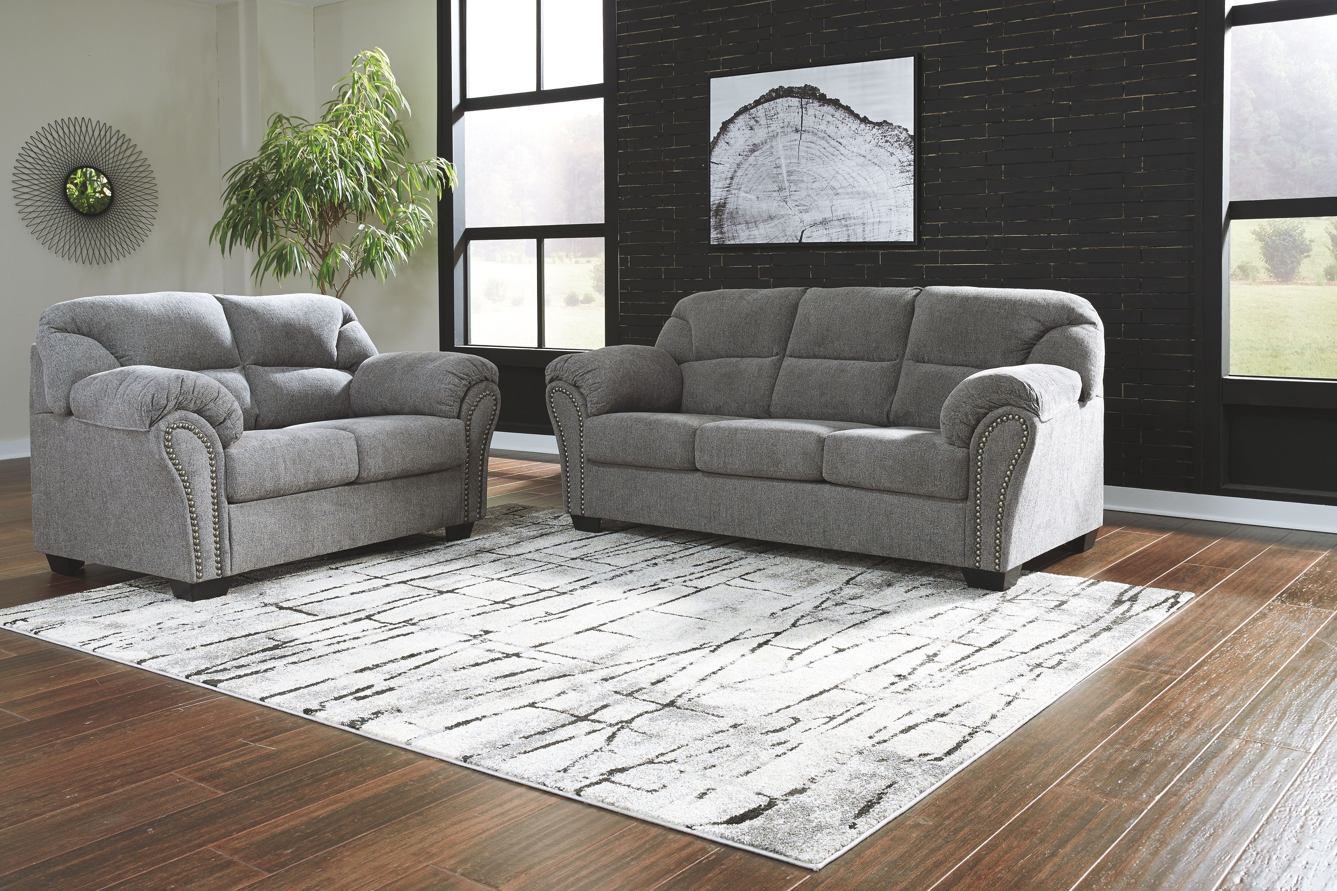 Ashley Furniture Allmaxx - 3 Pc. - Sofa, Loveseat, Rocker Recliner - Pewter - Image 4