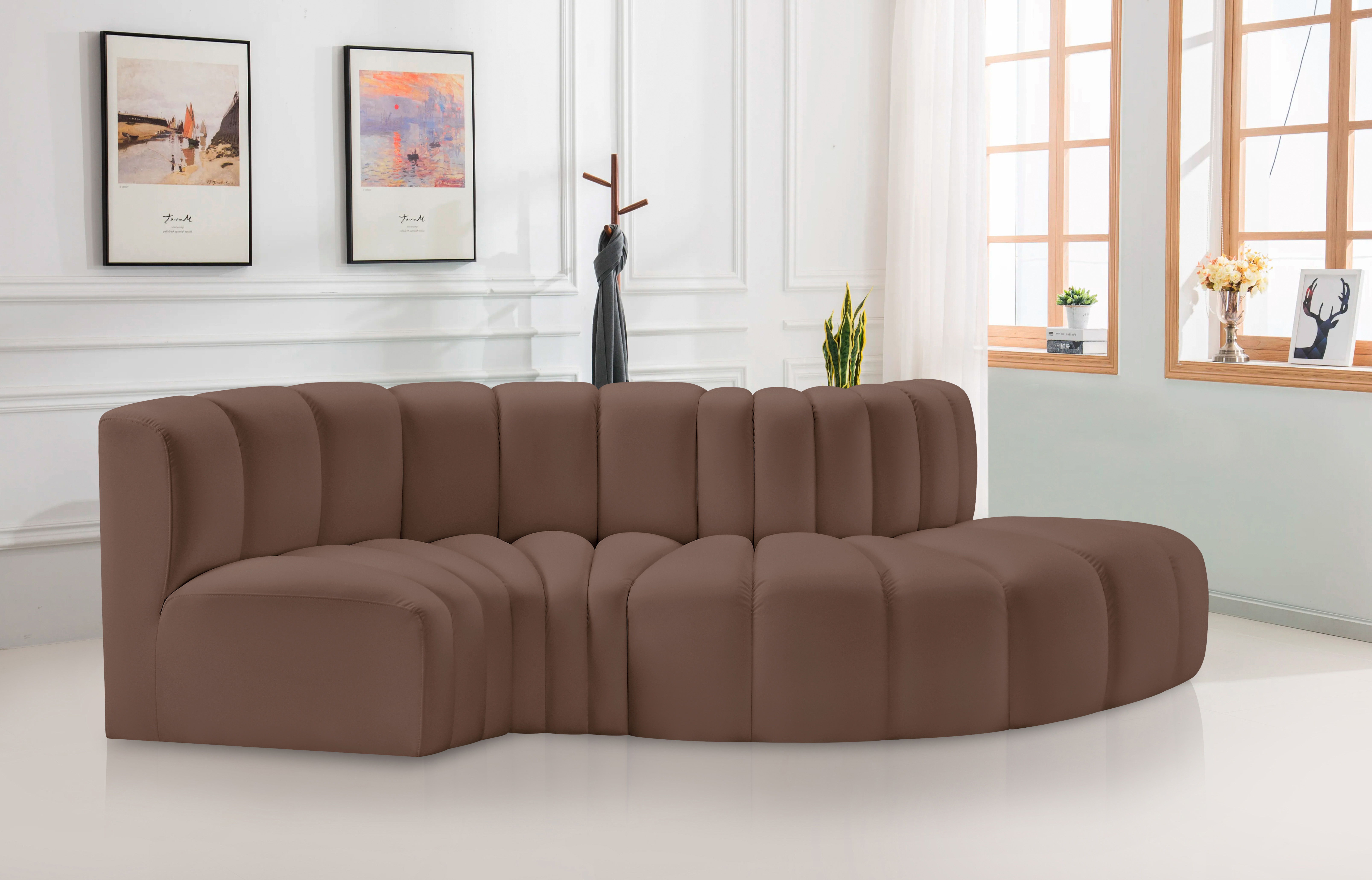 Arc - Faux Leather 4 Piece L-Shaped Modular Sofa - Brown