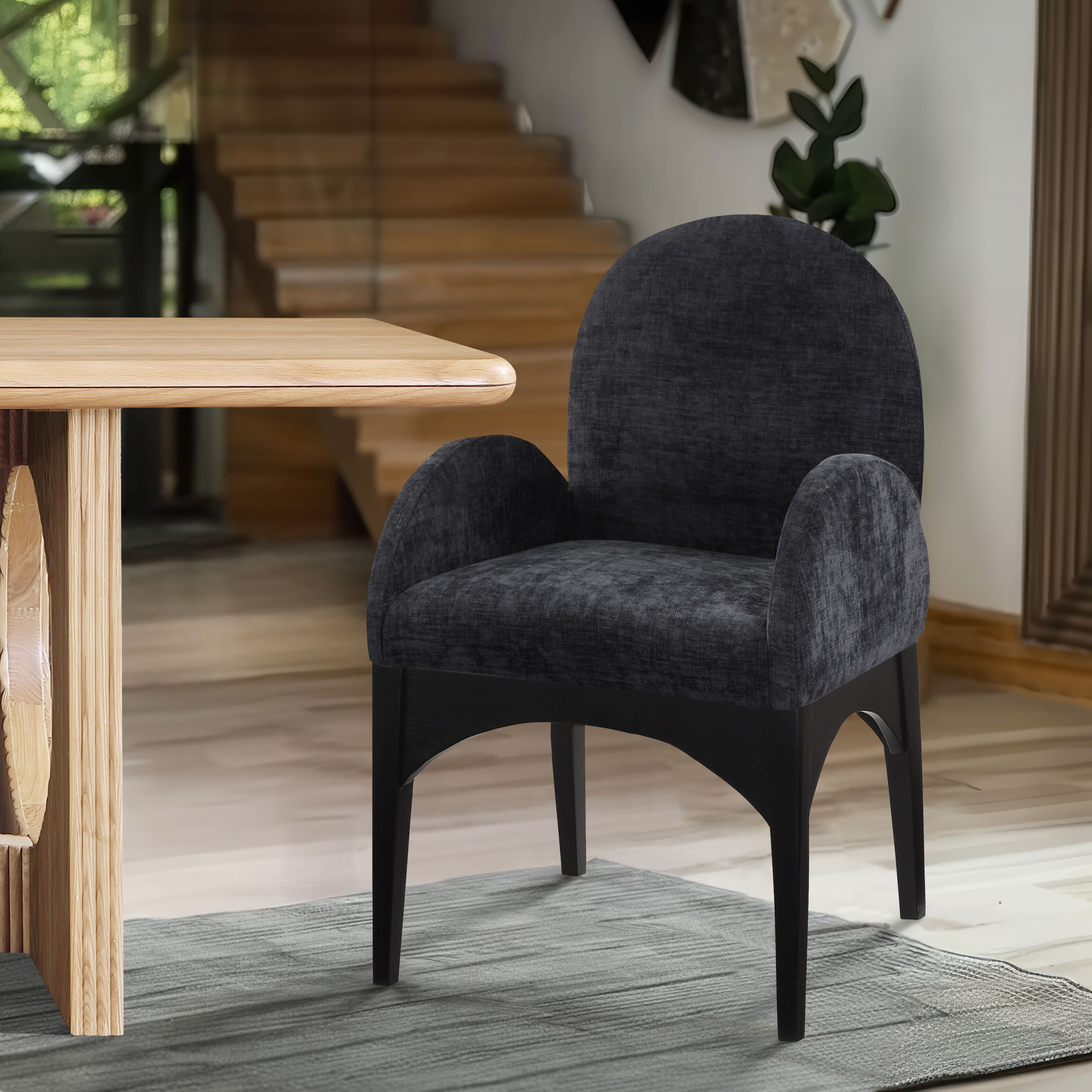 Waldorf - Chenille Dining Arm Chair With Black Legs - Black