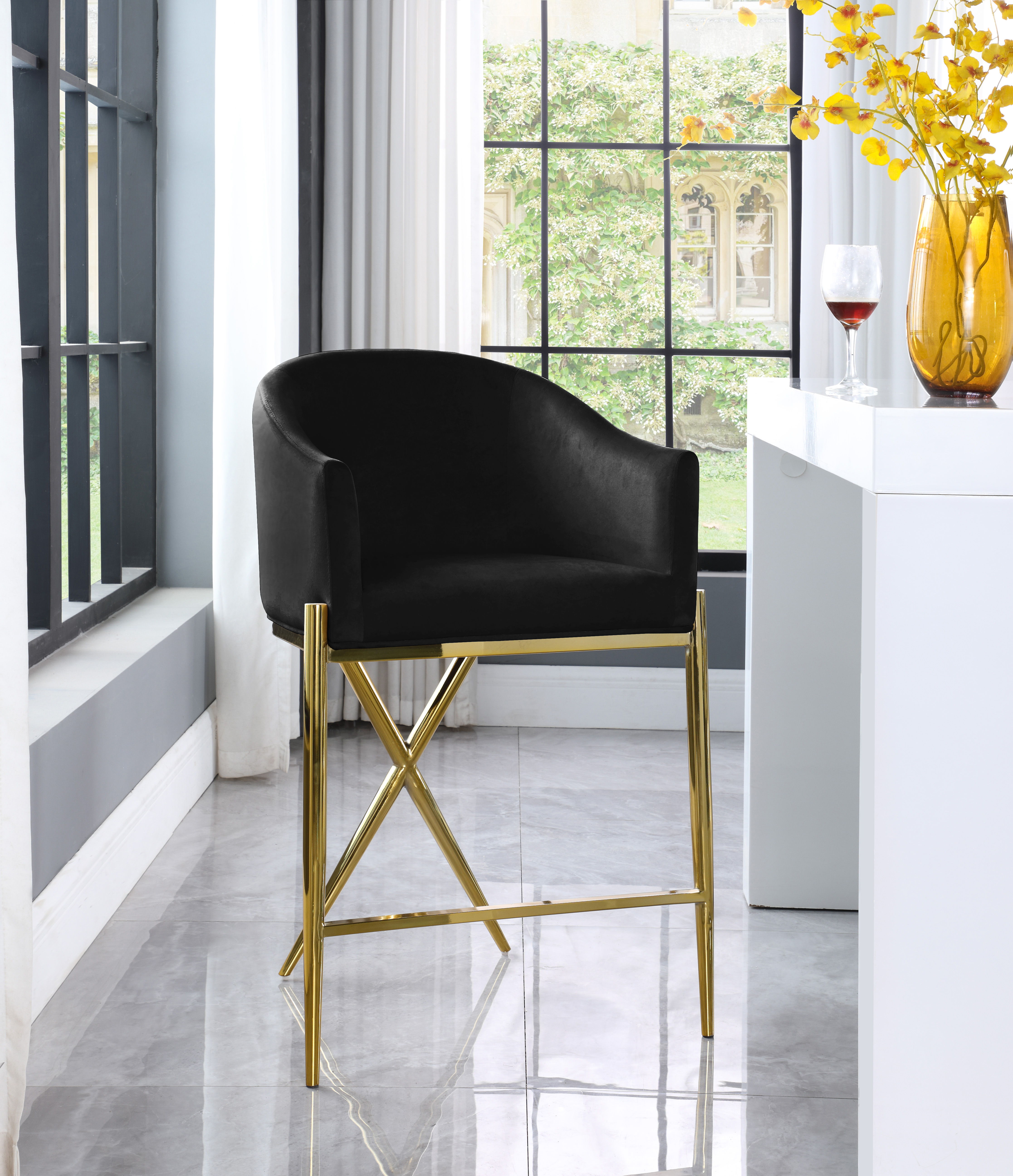 Xavier - Fabric Counter Stool - Black