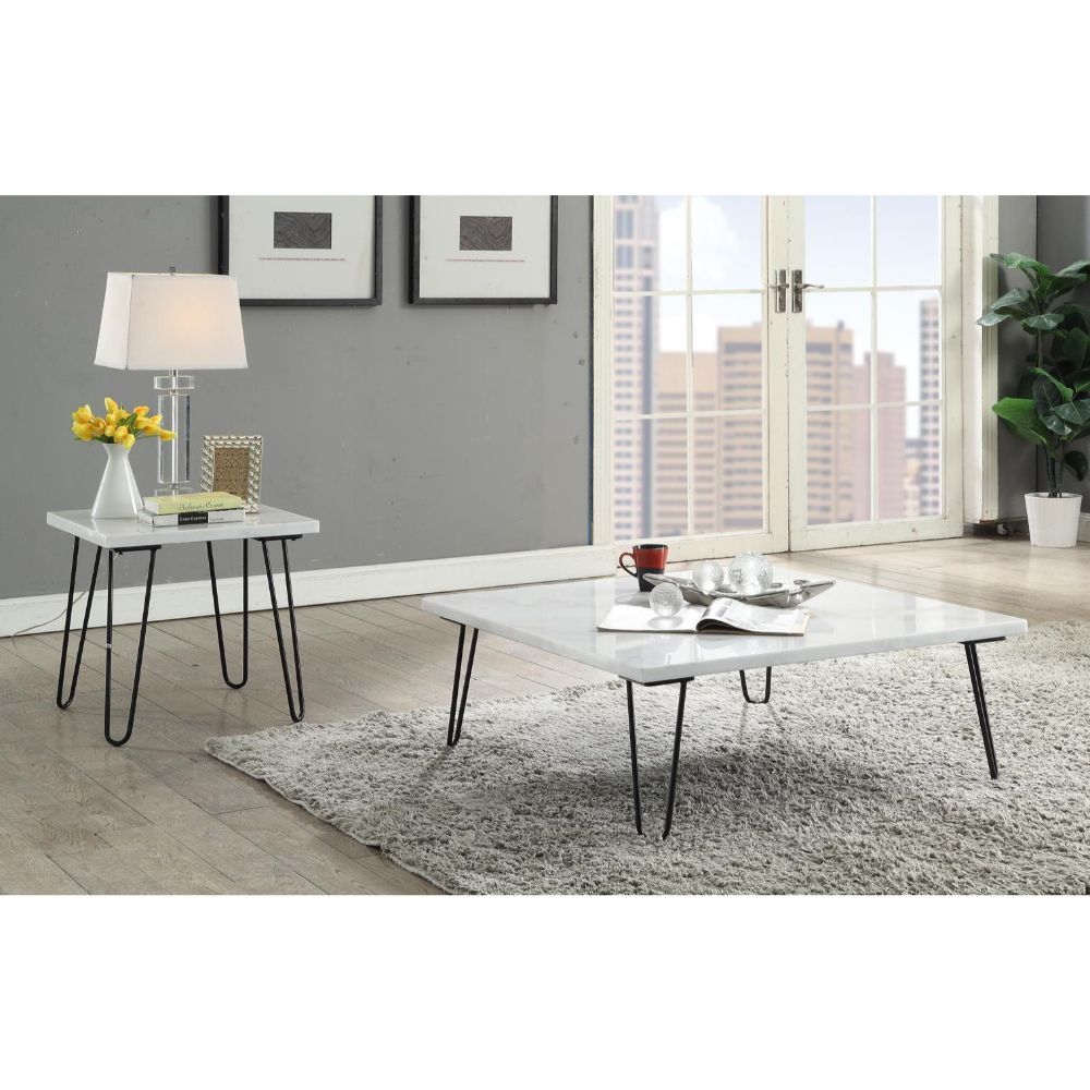 Telestis - Coffee Table - White Marble Top & Black, white, view 3