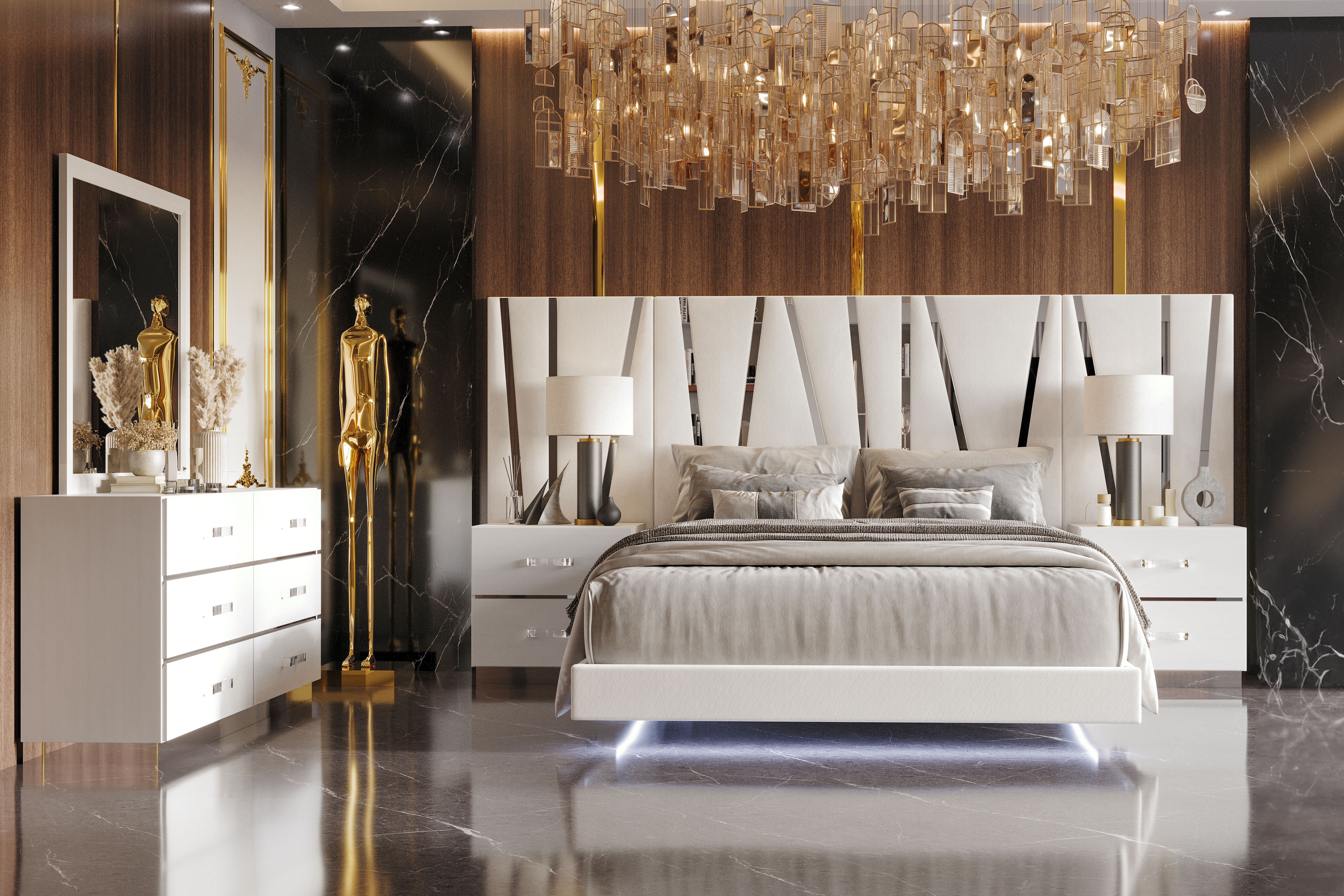 Queen · 7 Pc · Bed & Dresser & Mirror & 2 Nightstands With Panels