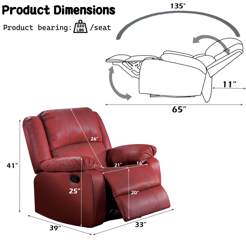 Zuriel - Motion Rocker Recliner - Red Synthetic Leather, red, view 8