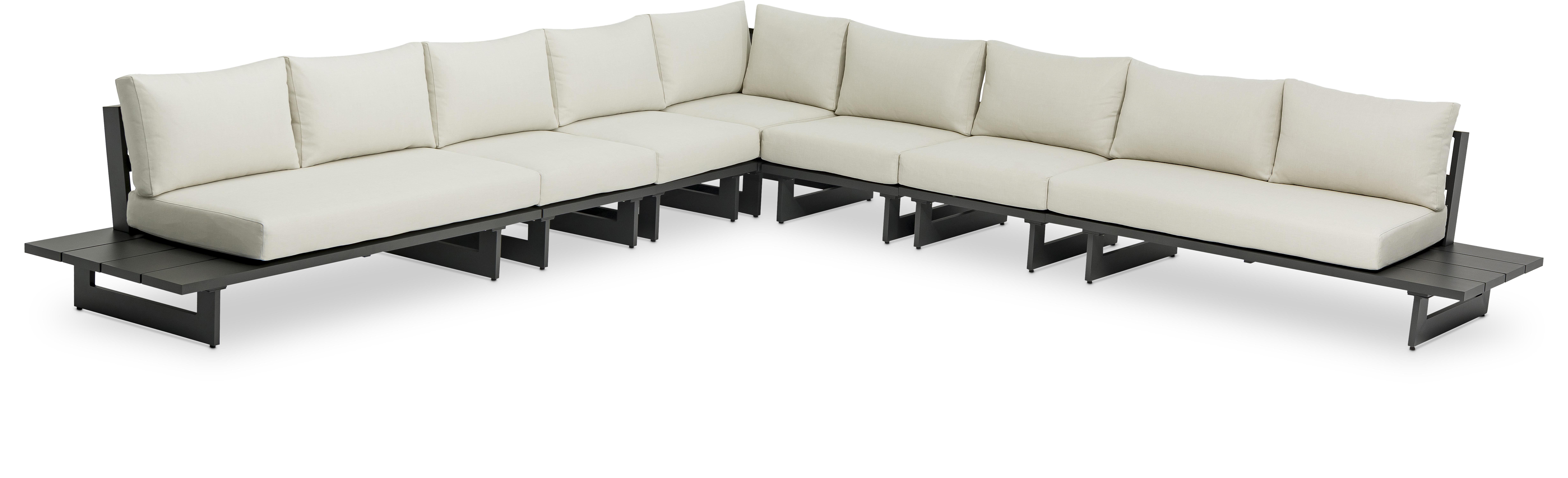 Maldives - 7 Piece Water Resistant Outdoor Patio Modular Corner Sectional With Gray Base - Cream