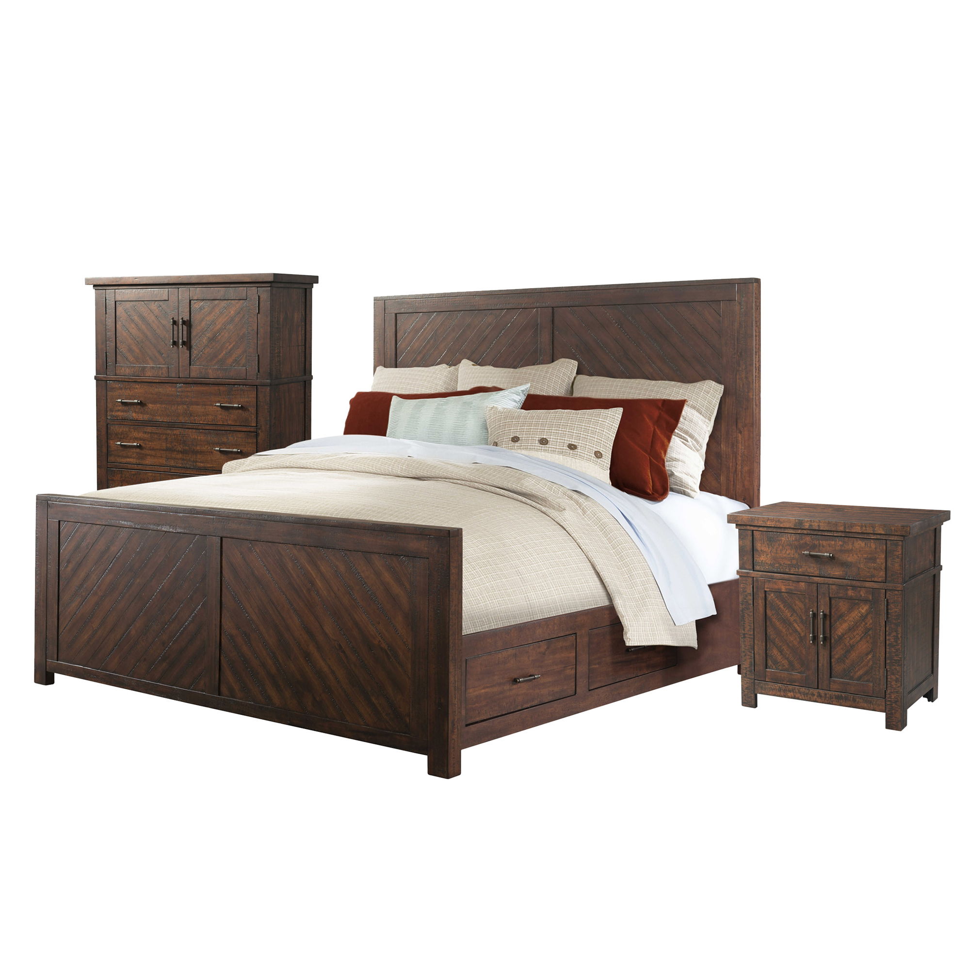 Jax - King Platform Storage 3 Piece Bedroom Set - Walnut