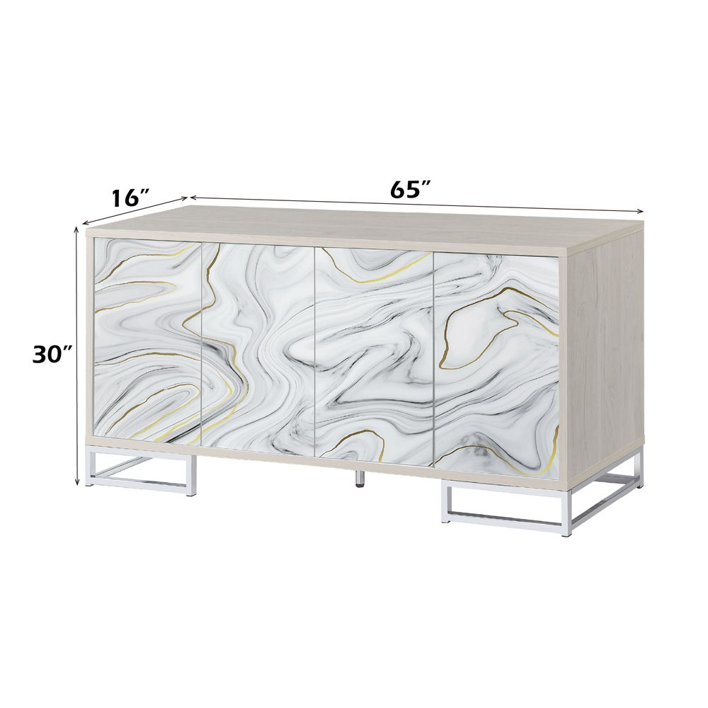 Panos - Console Cabinet - White Marble Print & Chrome, beige, view 4