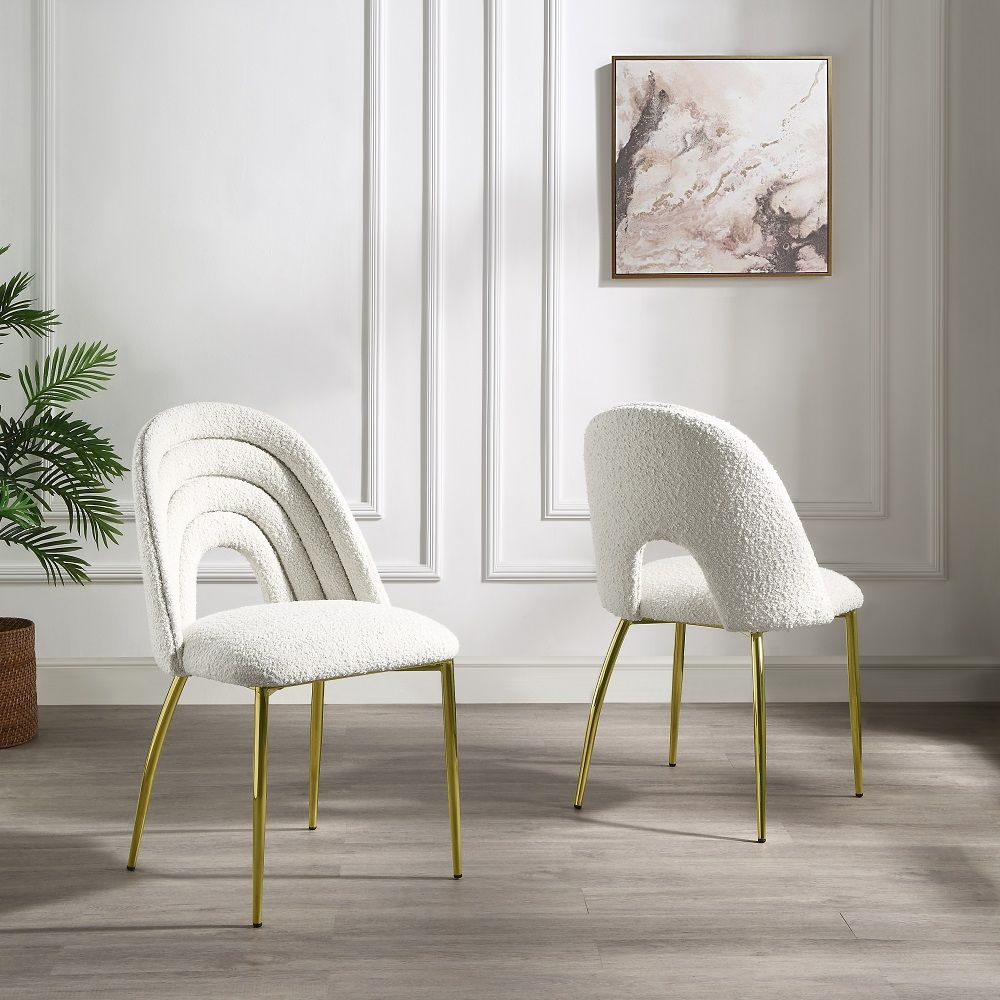 Fadri - Side Chair (Set of 2) - Teddy Sherpa & Mirrored Gold, white