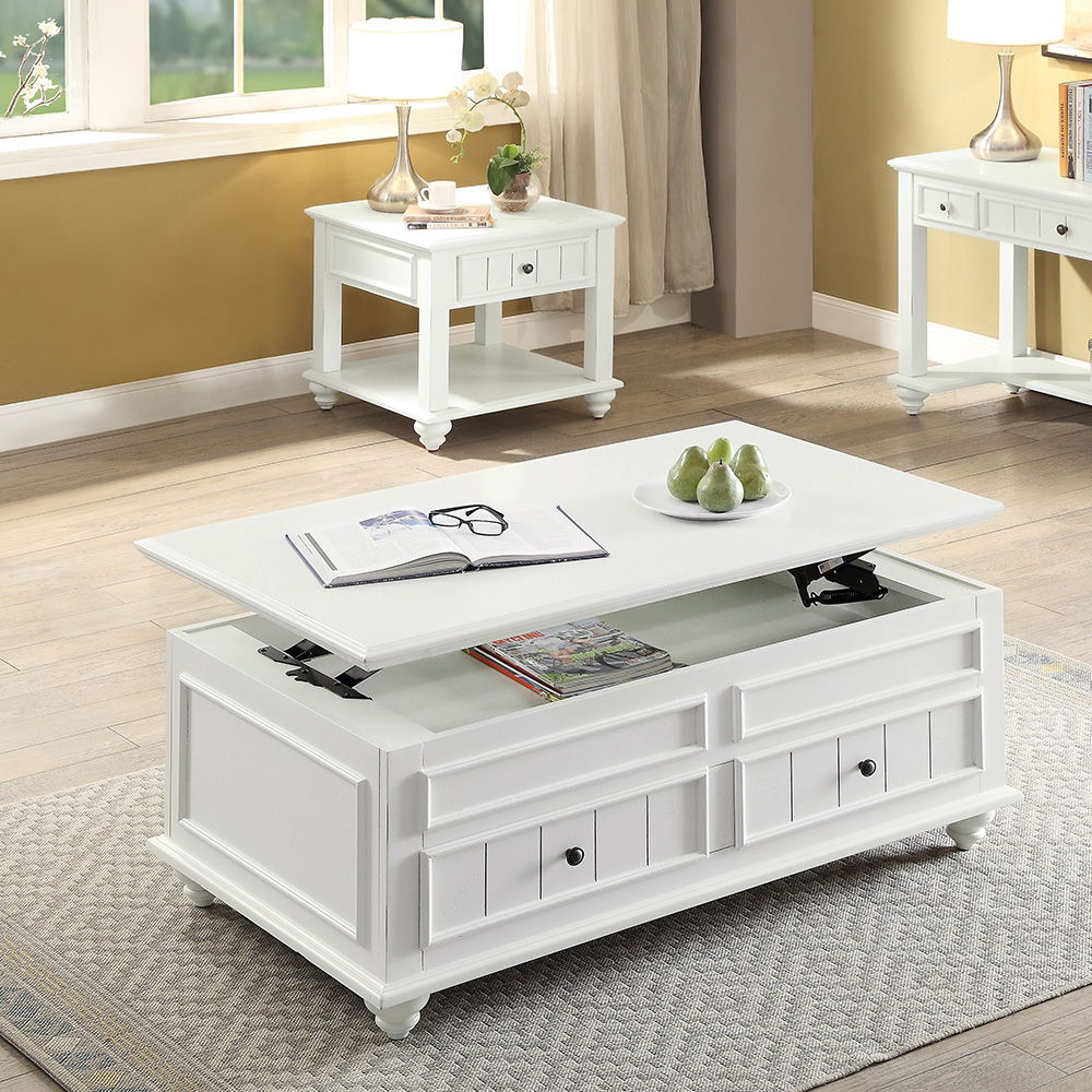 Natesa - Coffee Table With Lift Top - White Washed, white
