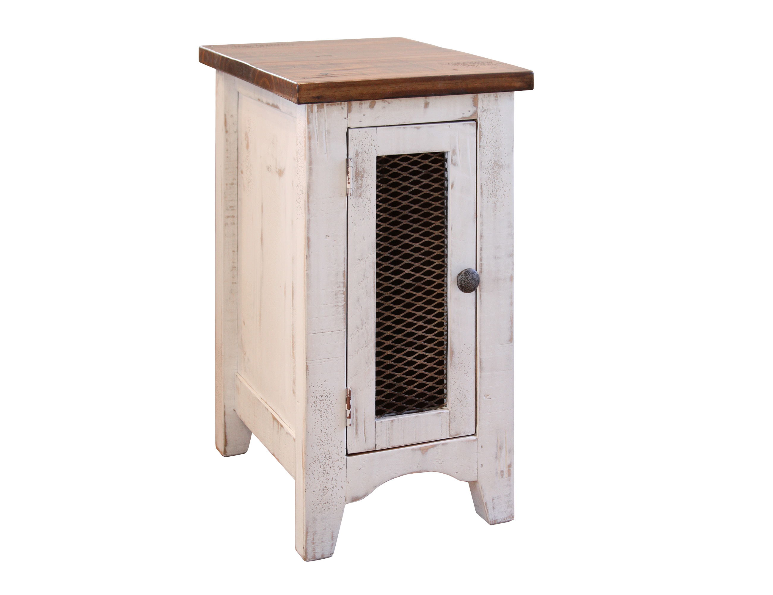 International Furniture Direct Pueblo White - Chairside Table - Antiqued White / Brown