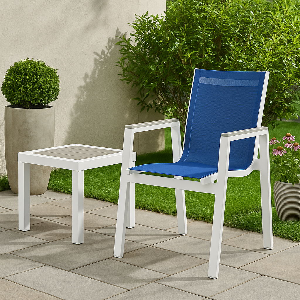 Nizuc - Outdoor Patio Dining Arm Chair With White Frame And Gray Arms (Set of 2) - Navy