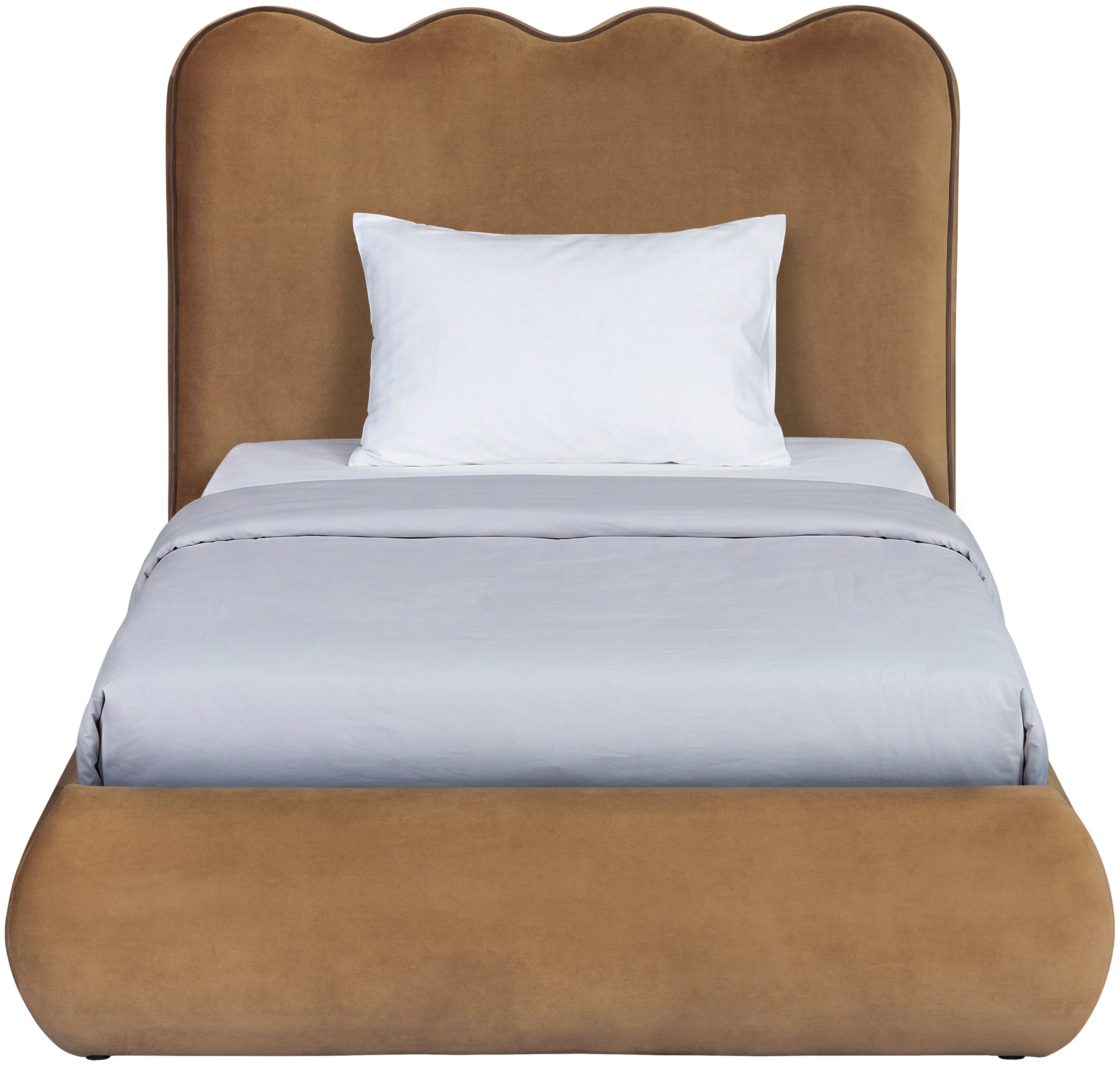Tempo - Velvet Upholstered Twin Bed - Saddle