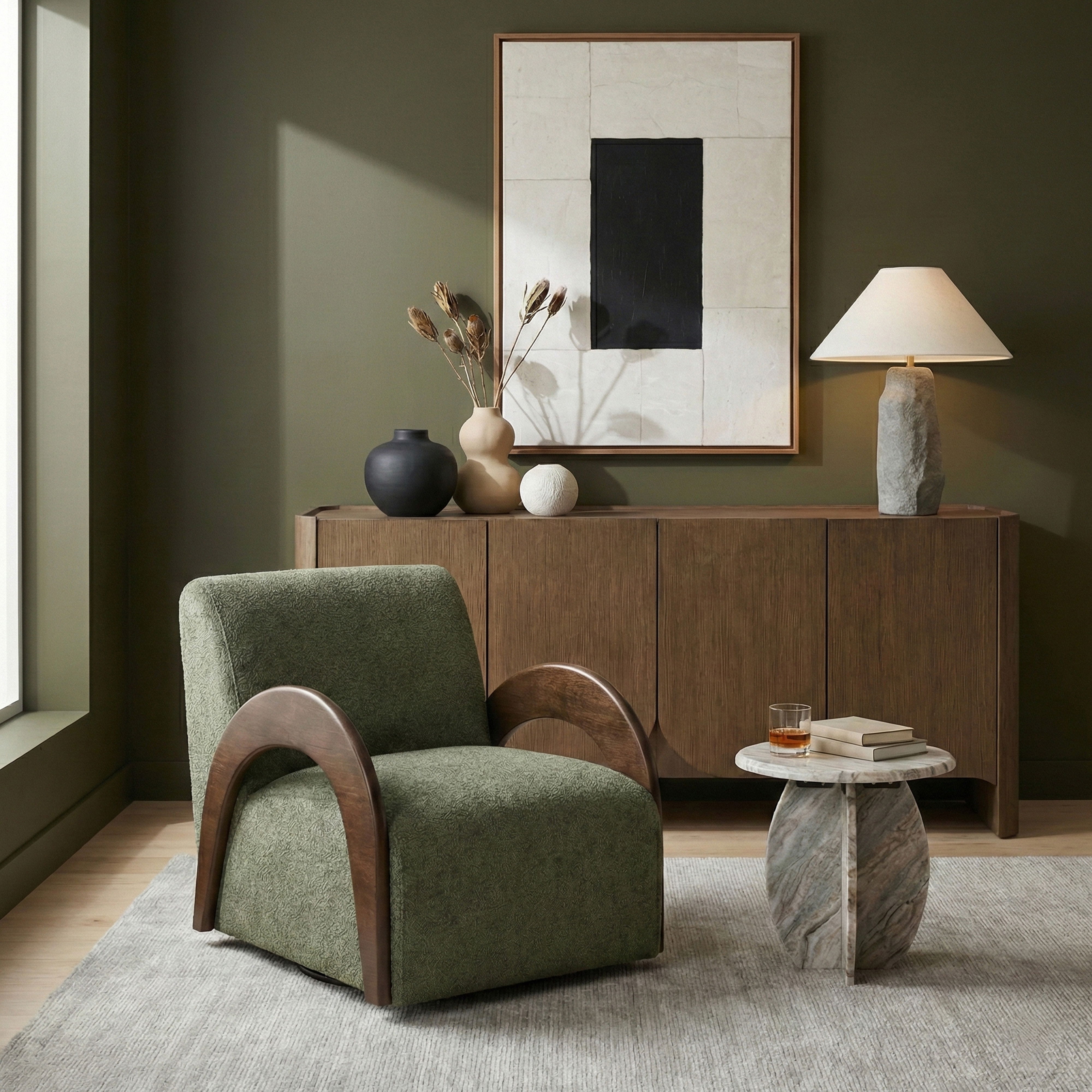 Neria - Chenille Fabric Upholstered Swivel Accent Chair - Green