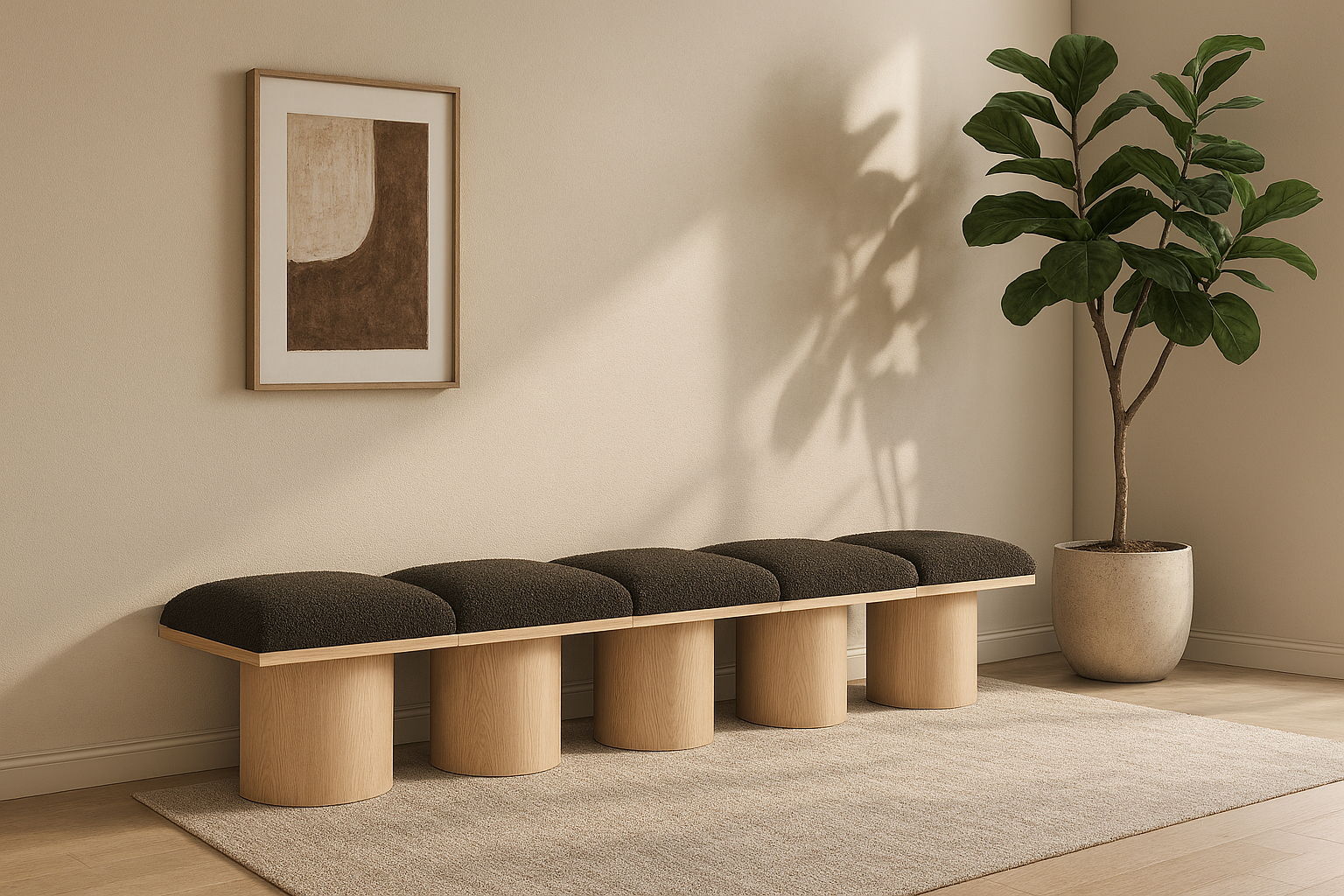 Pavilion - 90" 5 Piece Modular Bench With Natural Base - Brown