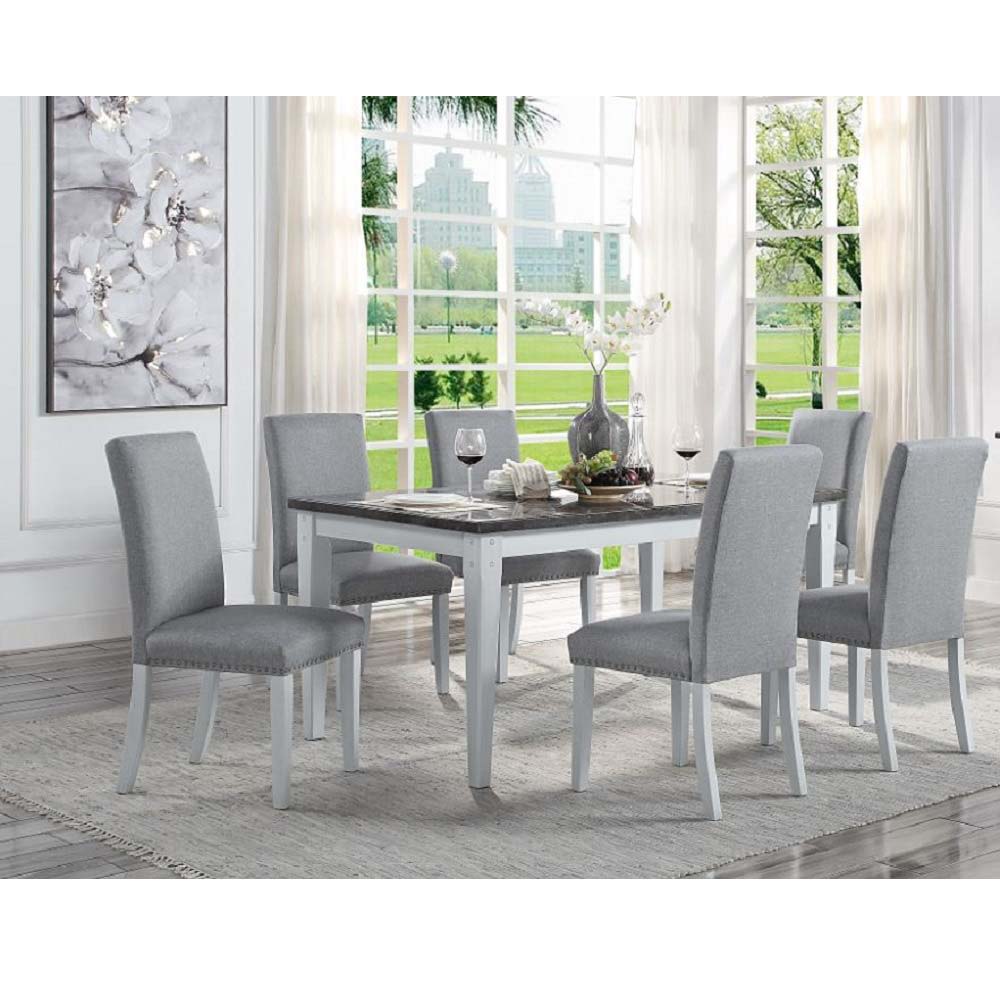 Lanton - Dining Table - Natural Marble & Antique White, white, view 5