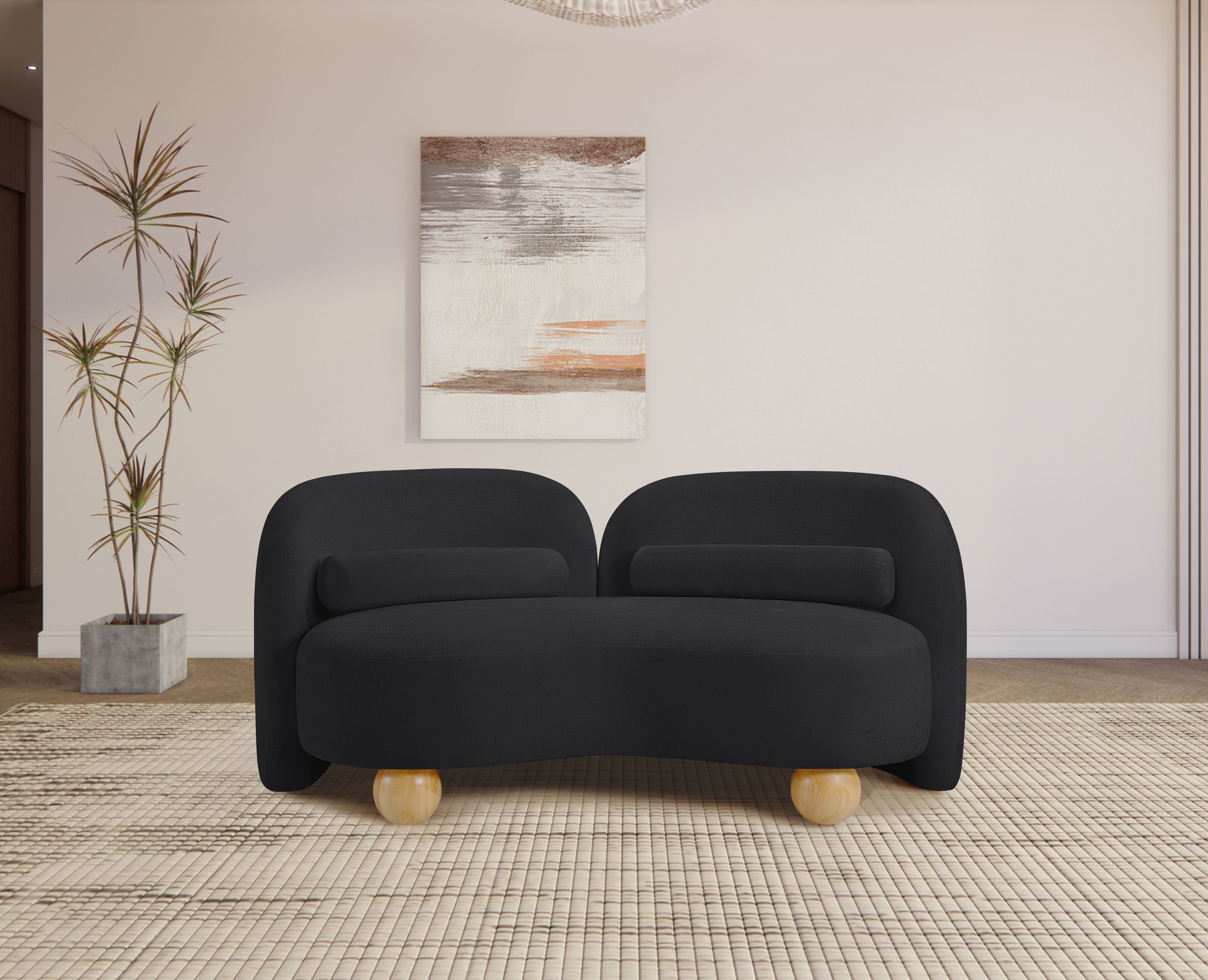 Daphne - Chenille Loveseat - Black