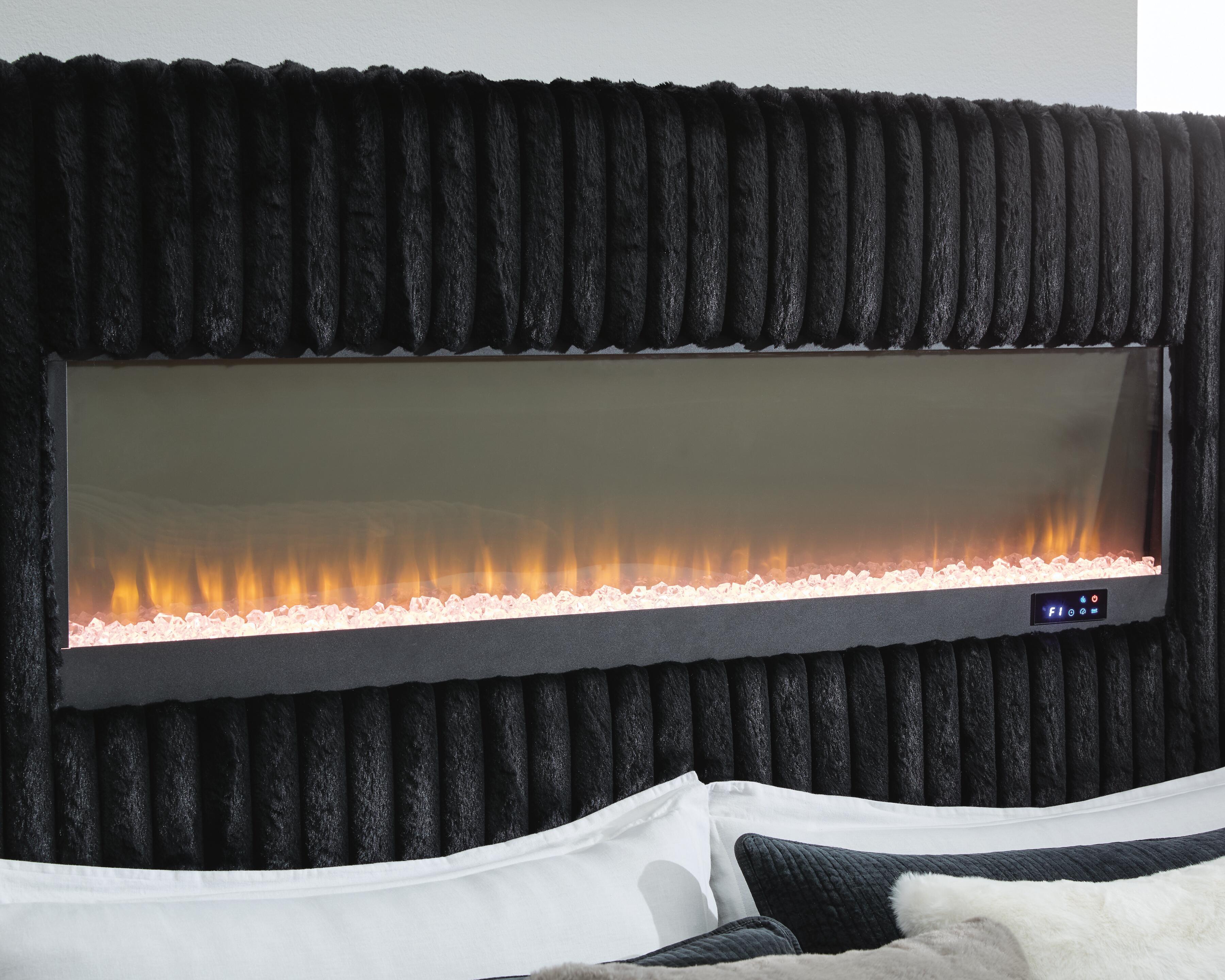 Ashley Furniture Tayleena - Queen Upholstered Bed With Fireplace And Wireless Audio - Black - Image 12