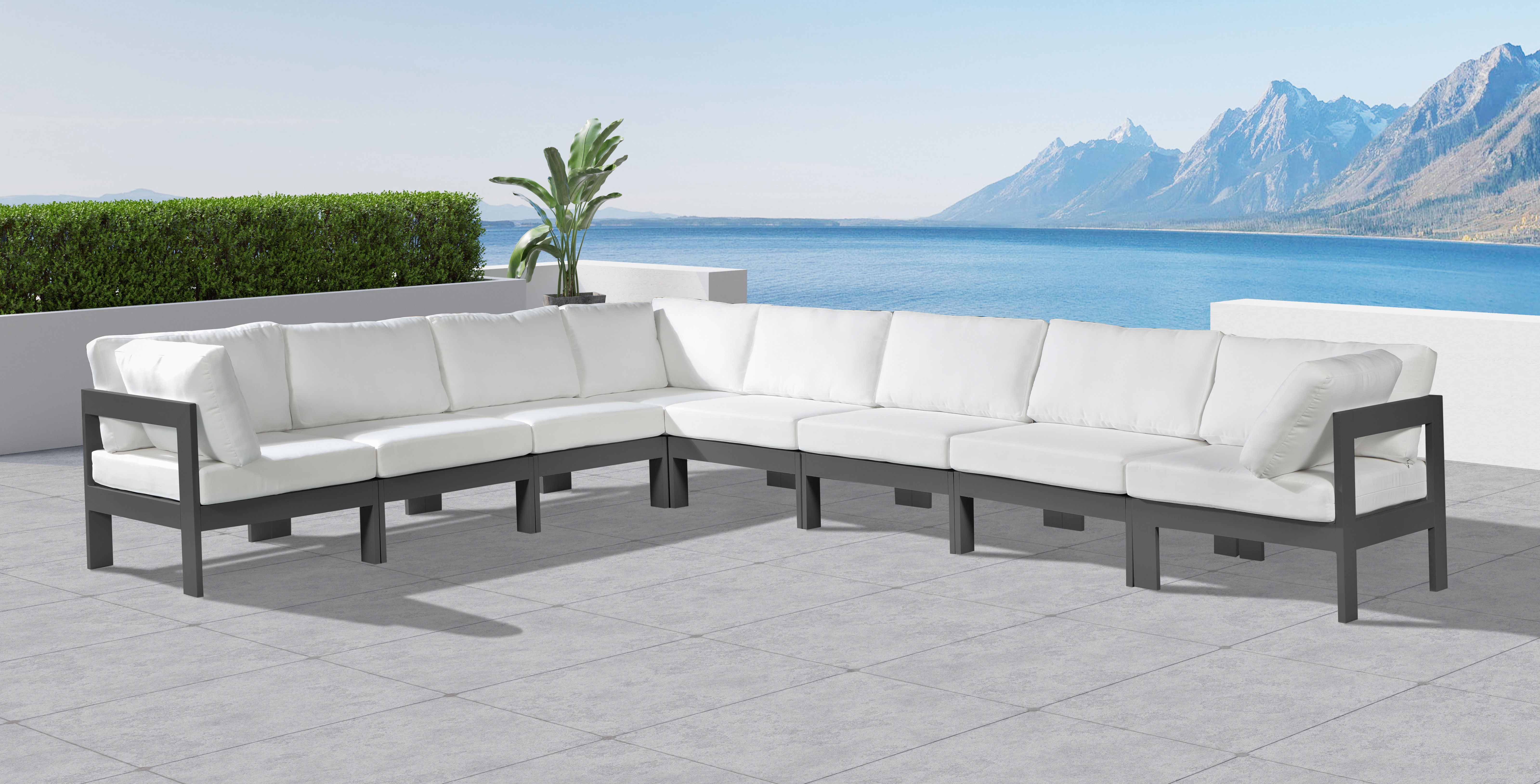 Nizuc - Outdoor Patio 8 Piece Modular Sectional With Gray Frame - White