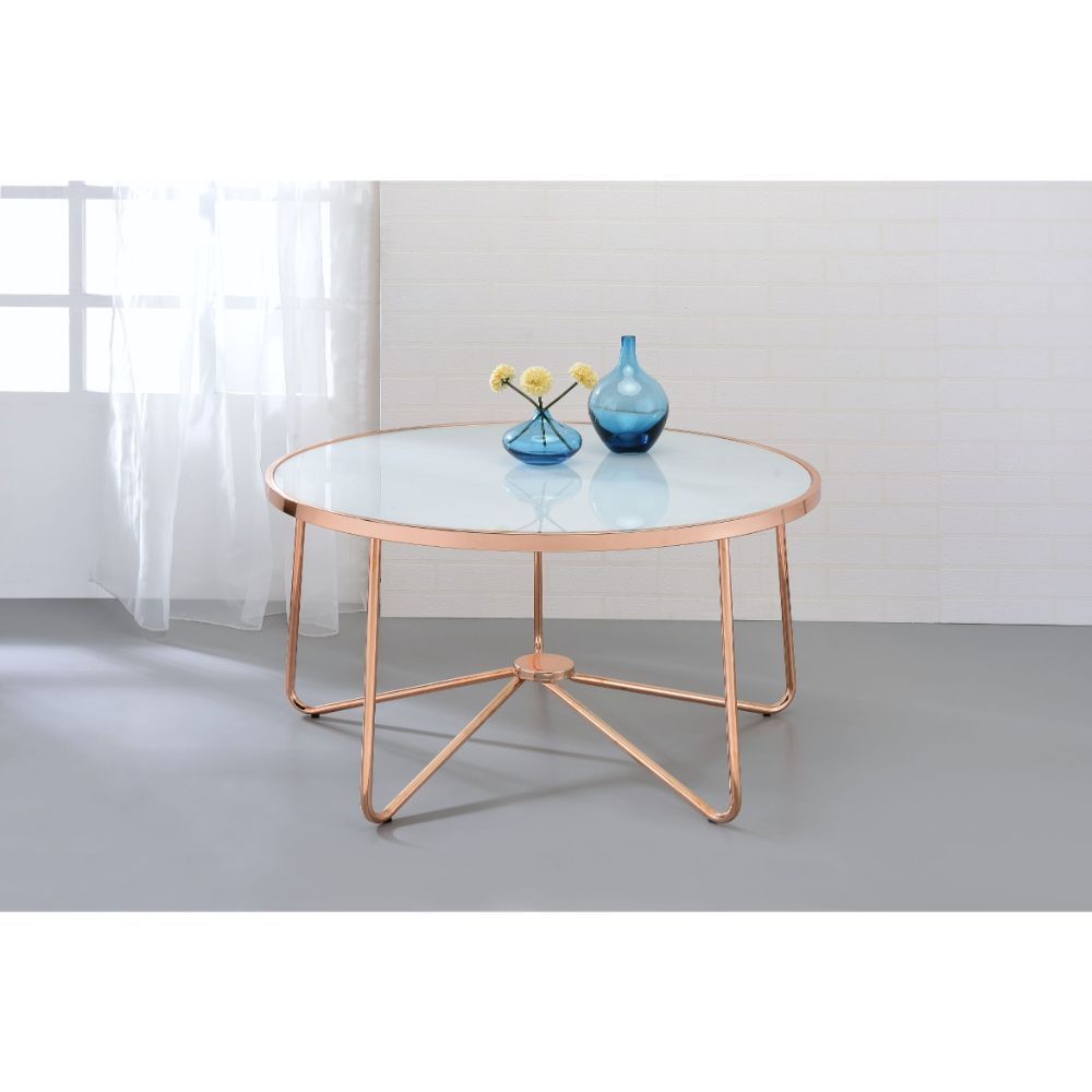 Alivia - Coffee Table - Frosted Glass & Rose Gold, white, view 4