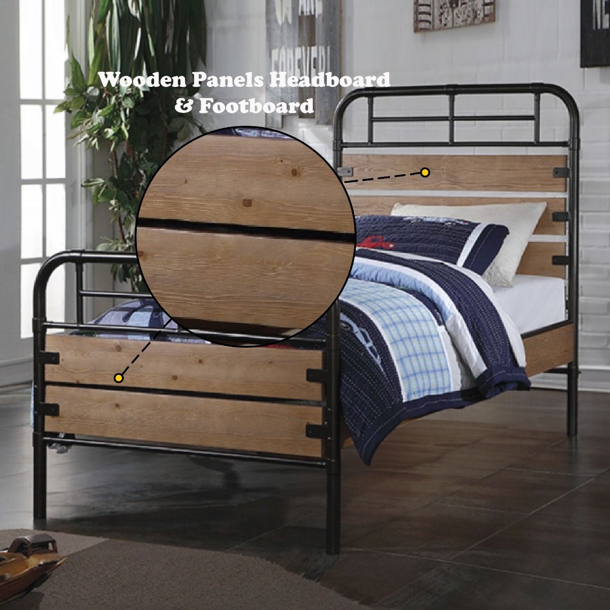 Adams - Twin Bed - Antique Oak & Black, light brown, view 3