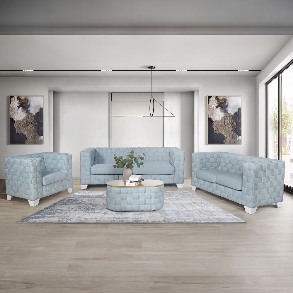 Saree - Loveseat - Light Teal Chenille & White, light blue, view 4