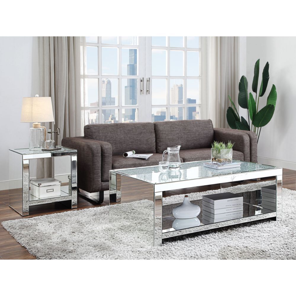 Noralie - Coffee Table - Clear Glass, Mirrored & Faux Diamonds, silver, view 6