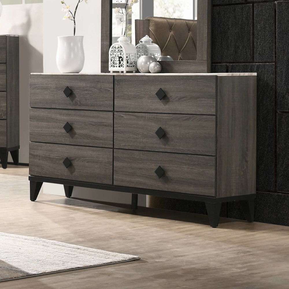 Avantika - Dresser - Faux Marble Top & Rustic Gray Oak, dark gray