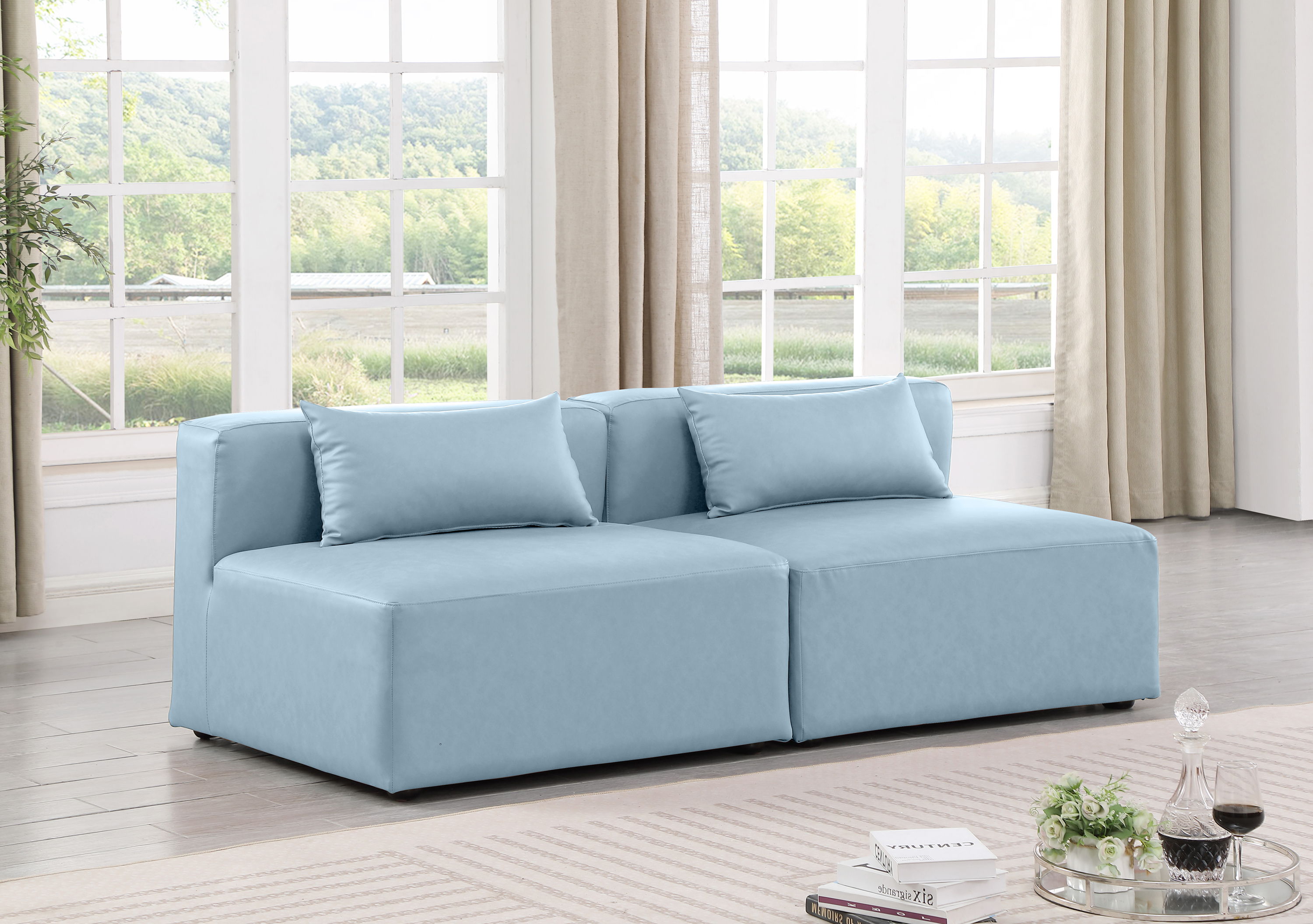 Cube - Modular 2 Piece Armless Sofa - Light Blue
