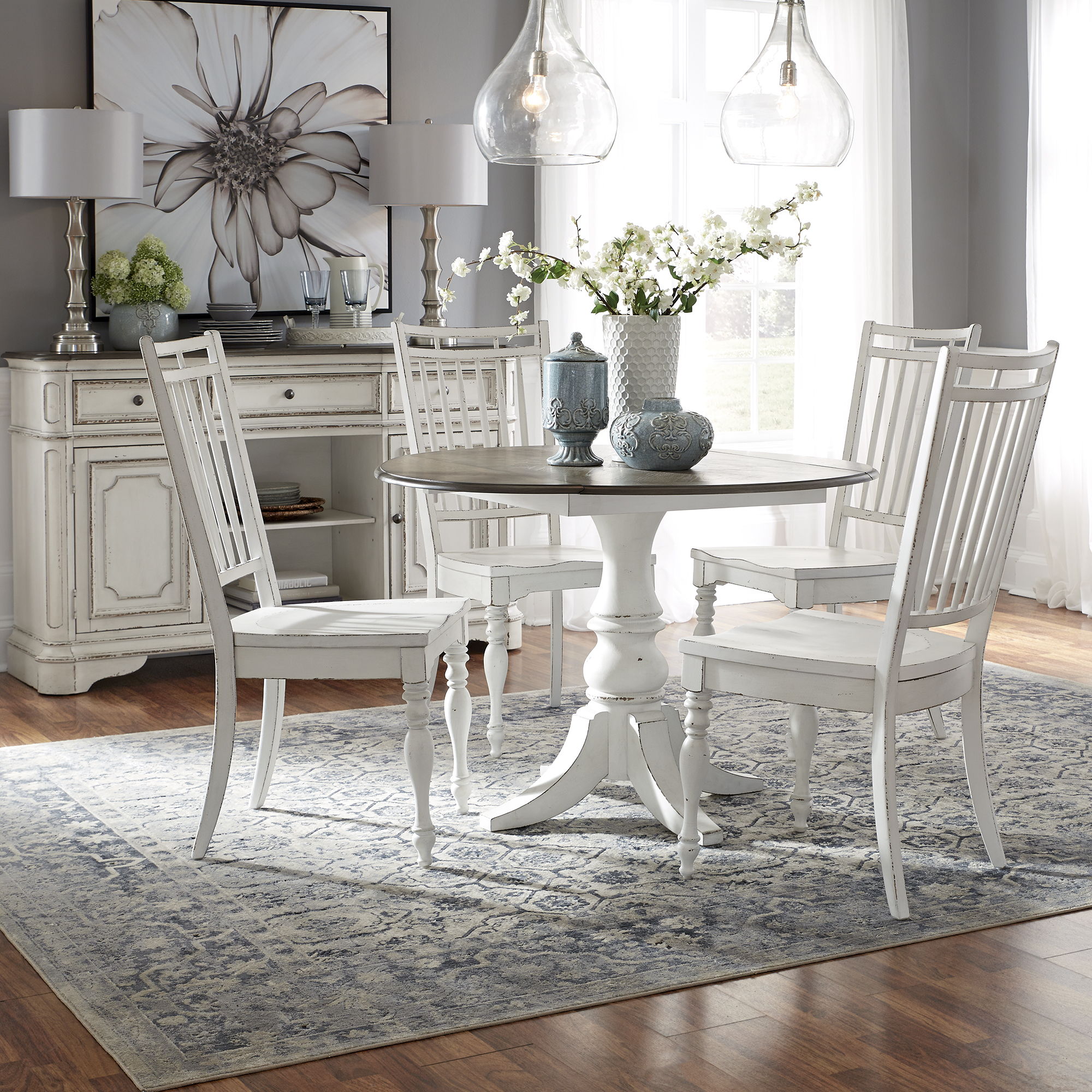 Liberty Furniture Magnolia Manor - 5 Piece Drop Leaf Set (Spindle Back Chairs) - White