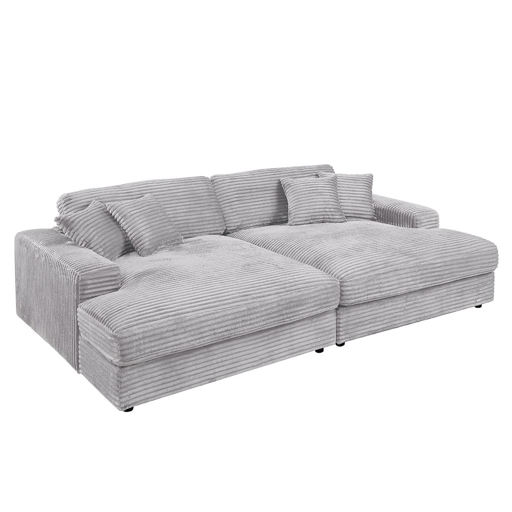 Hilde - Sectional Sofa With 4 Pillows - Light Gray Corduroy, light gray