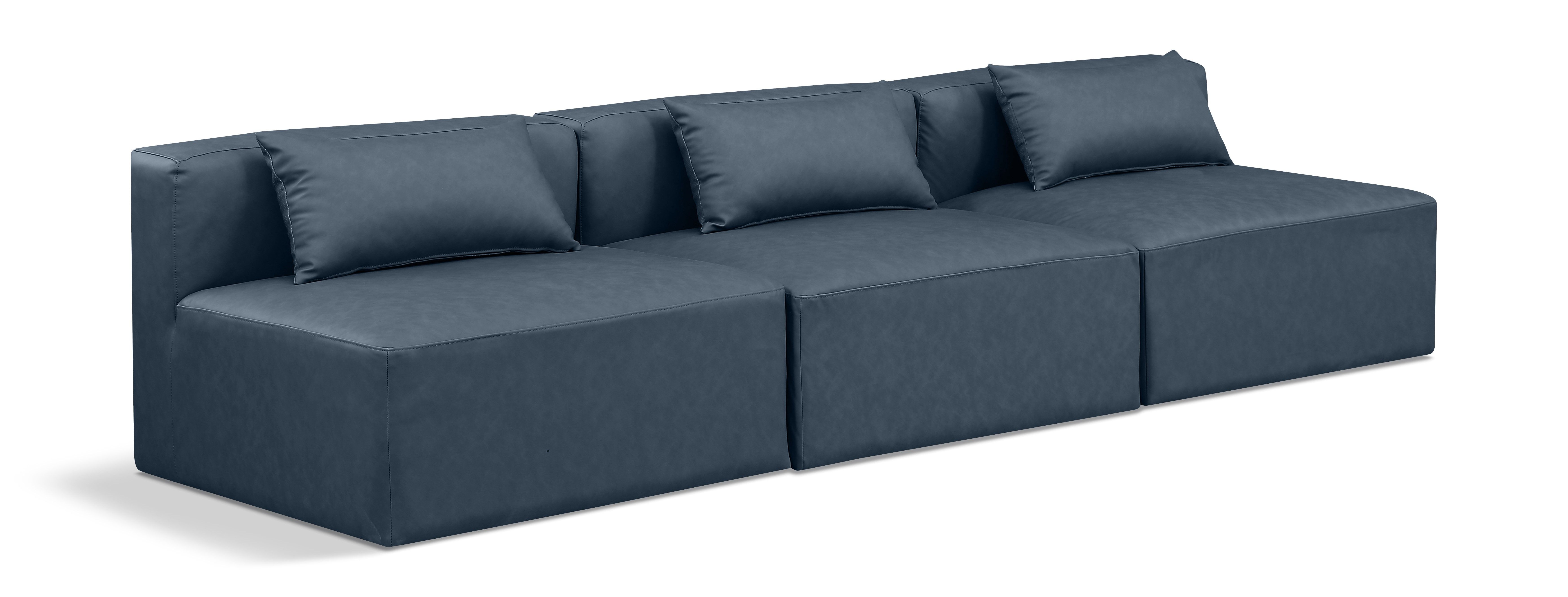 Cube - Modular 3 Seat Armless Sofa - Navy Blue
