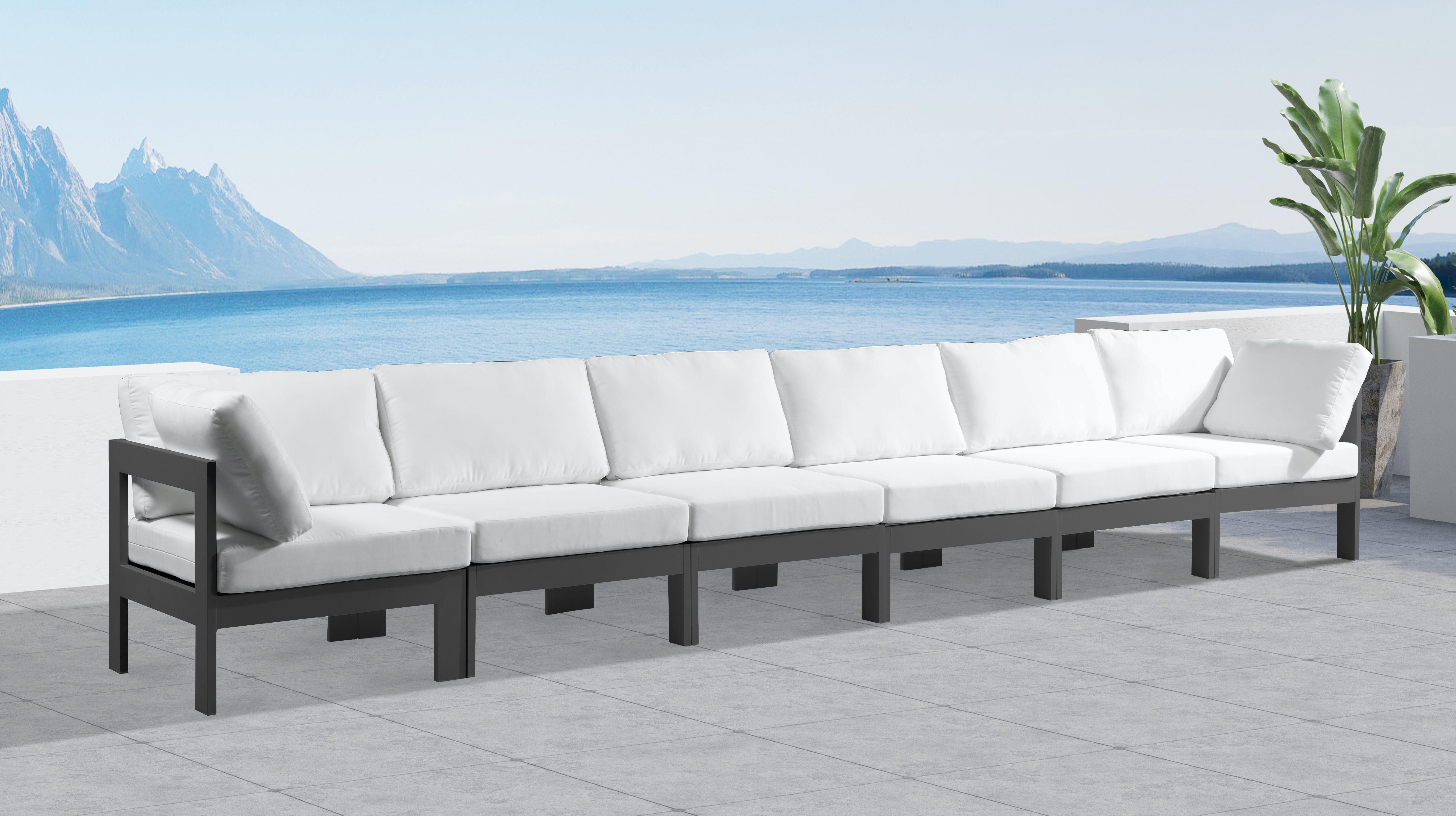 Nizuc - Outdoor Patio 6 Piece Modular Sofa With Gray Frame - White