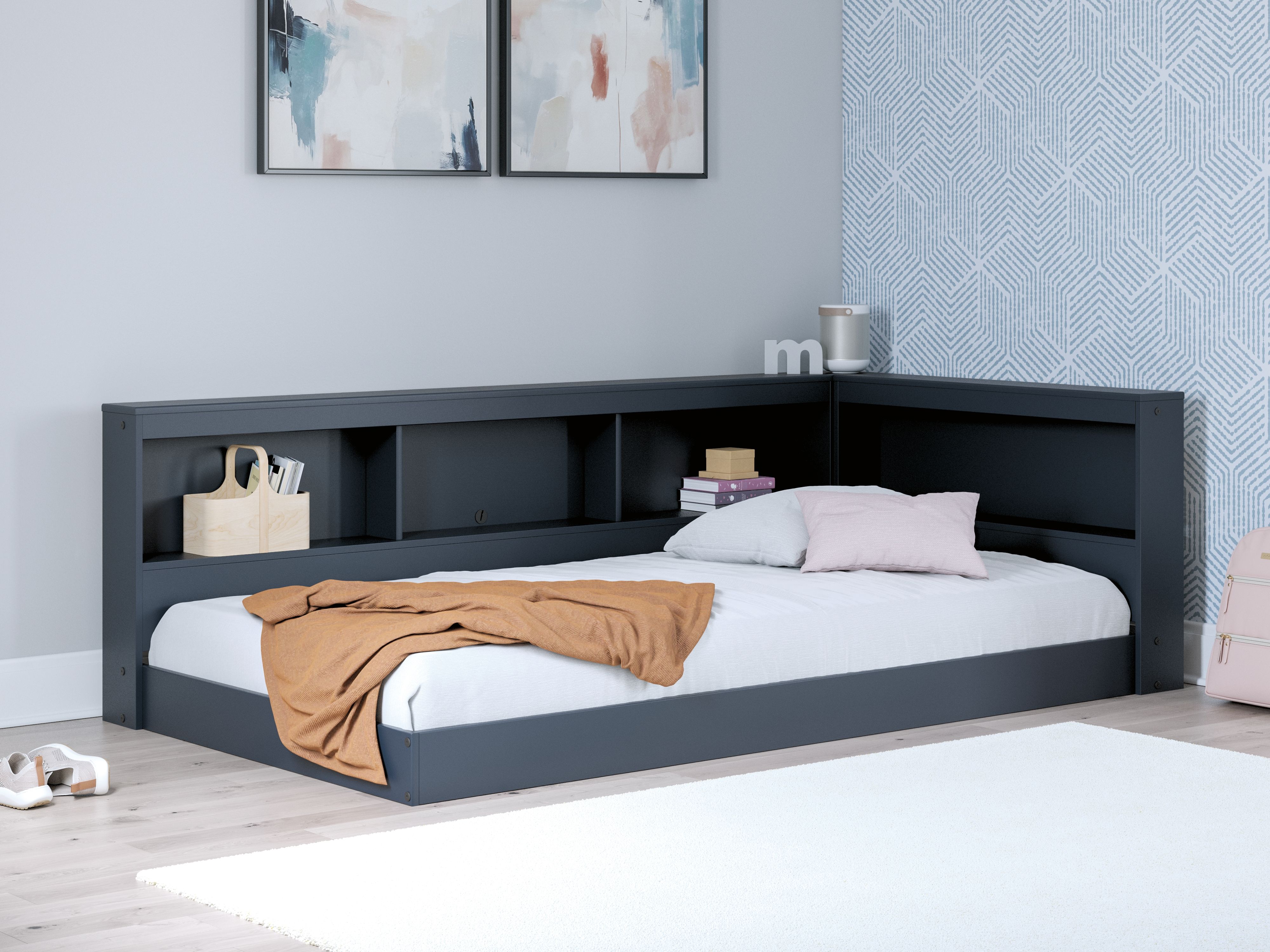 Simmenfort - Twin Bookcase Storage Bed - Navy Blue