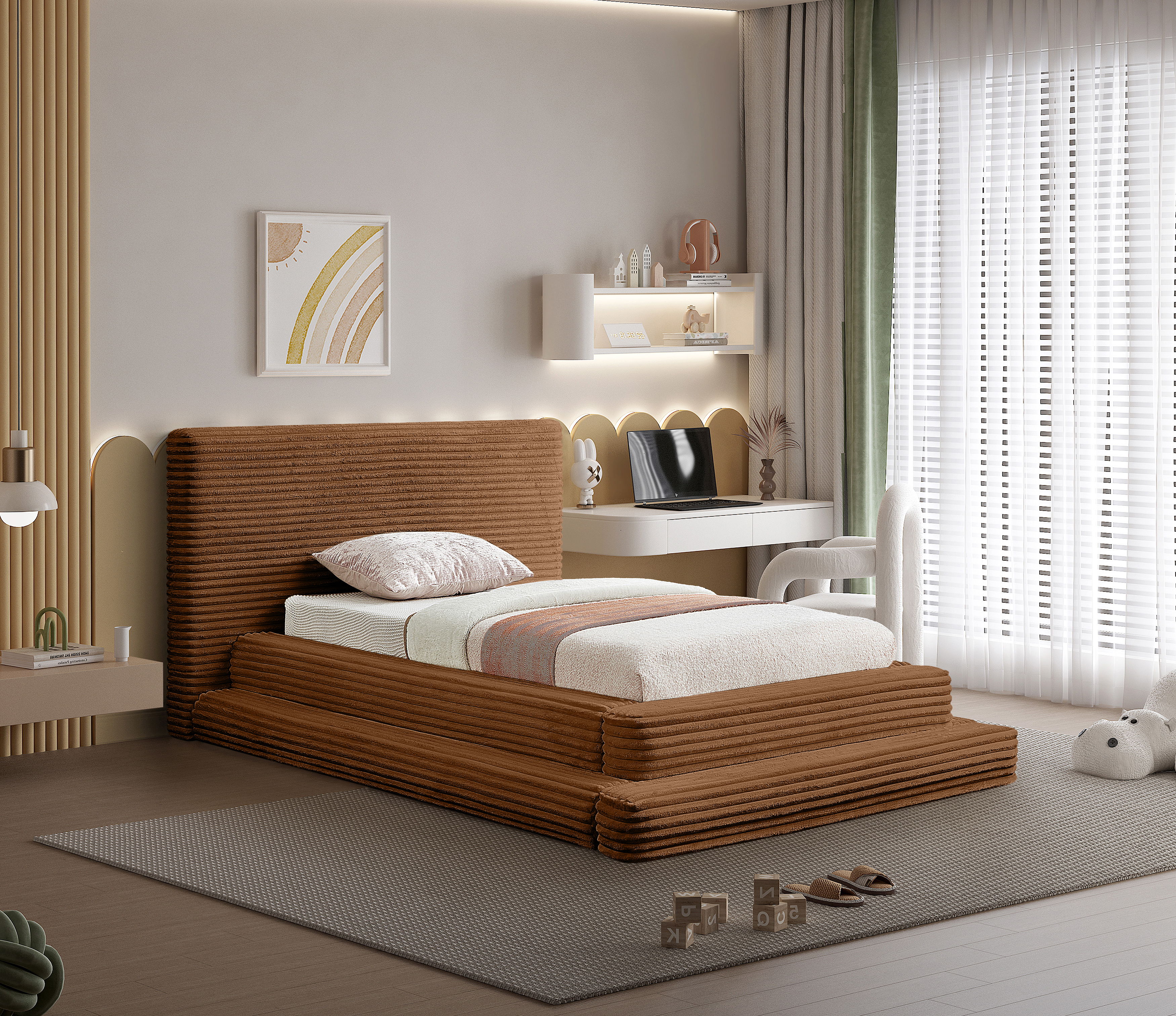 Drew - Twin Bed - Saddle