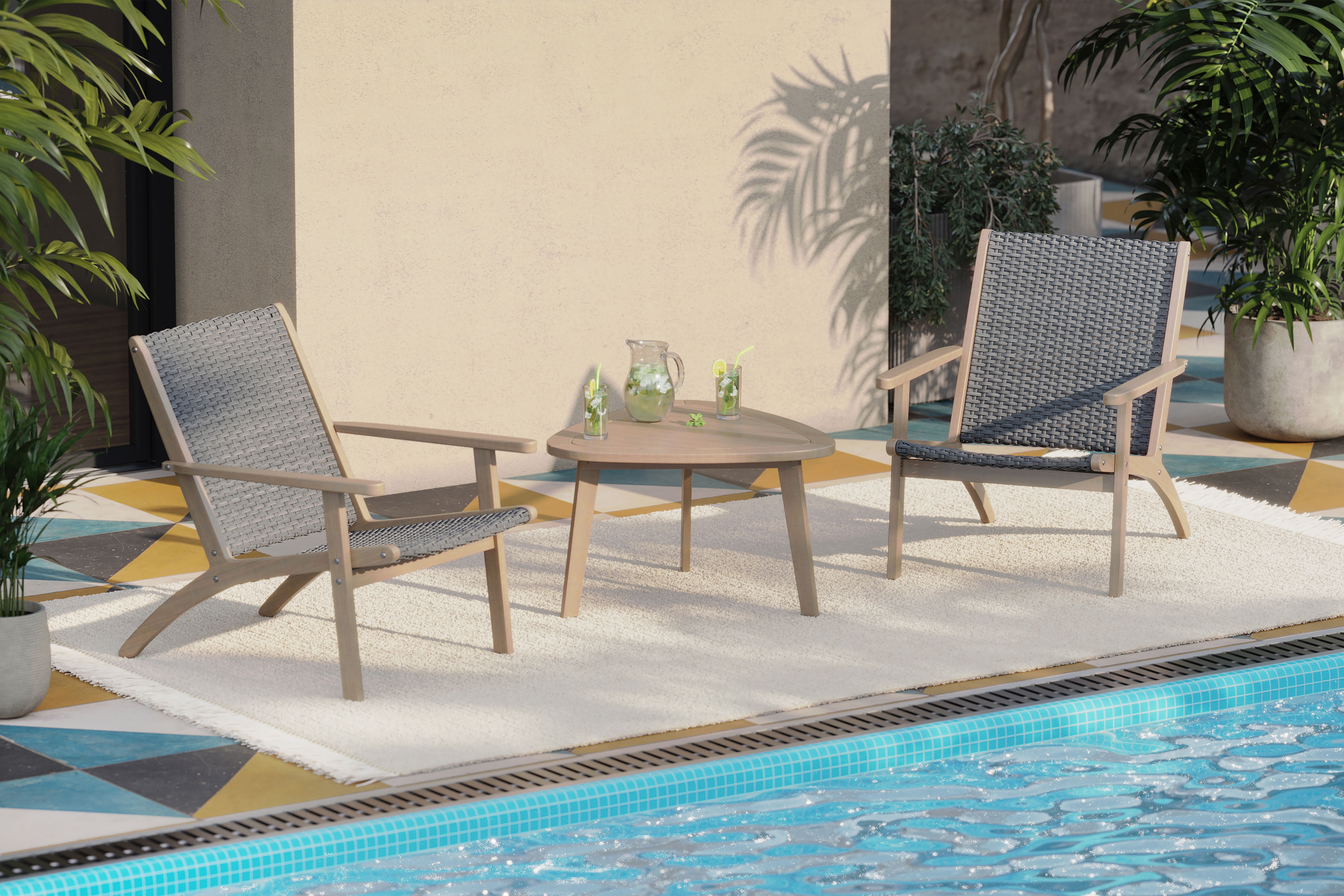 Radius - 3 Piece Outdoor (2 Chairs & End Table) - Gray, gray