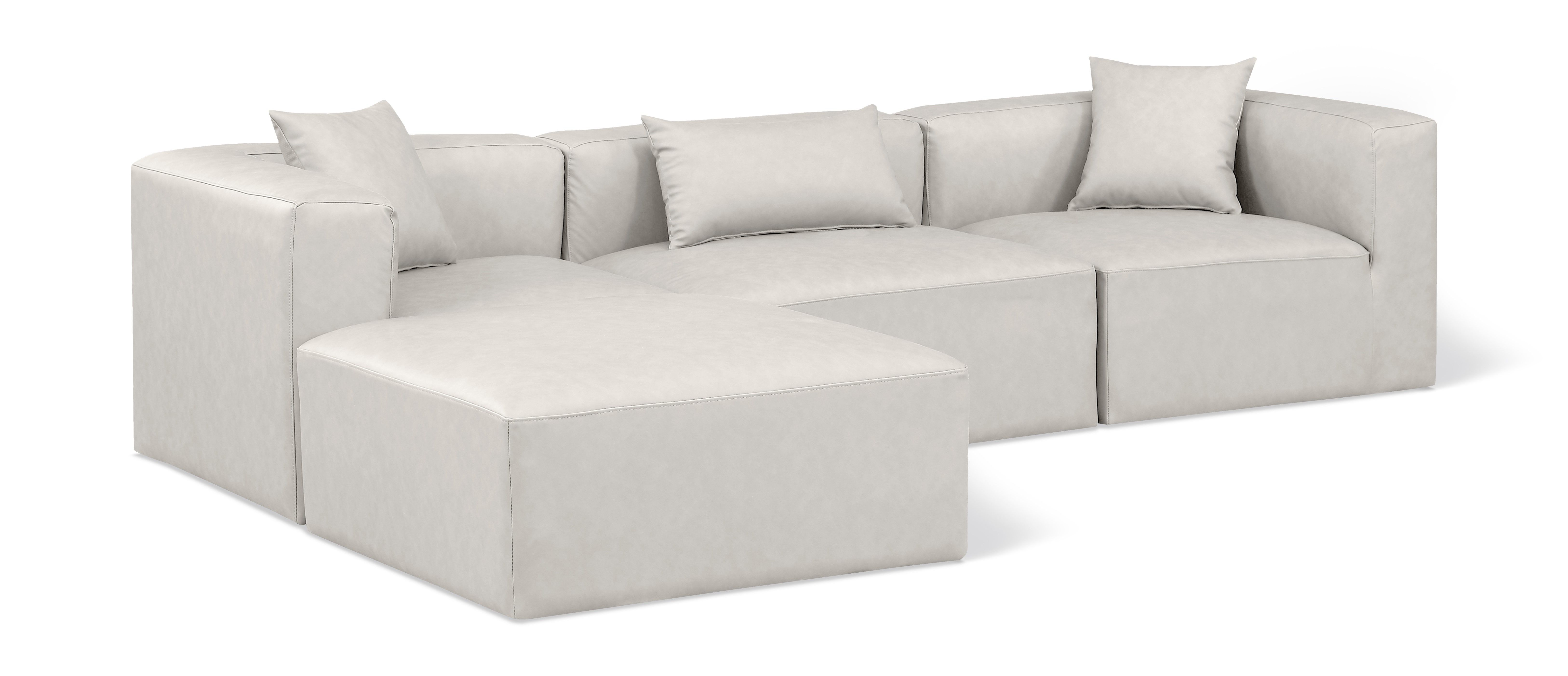 Cube - 4 Piece Modular Sectional With Chaise - Cream