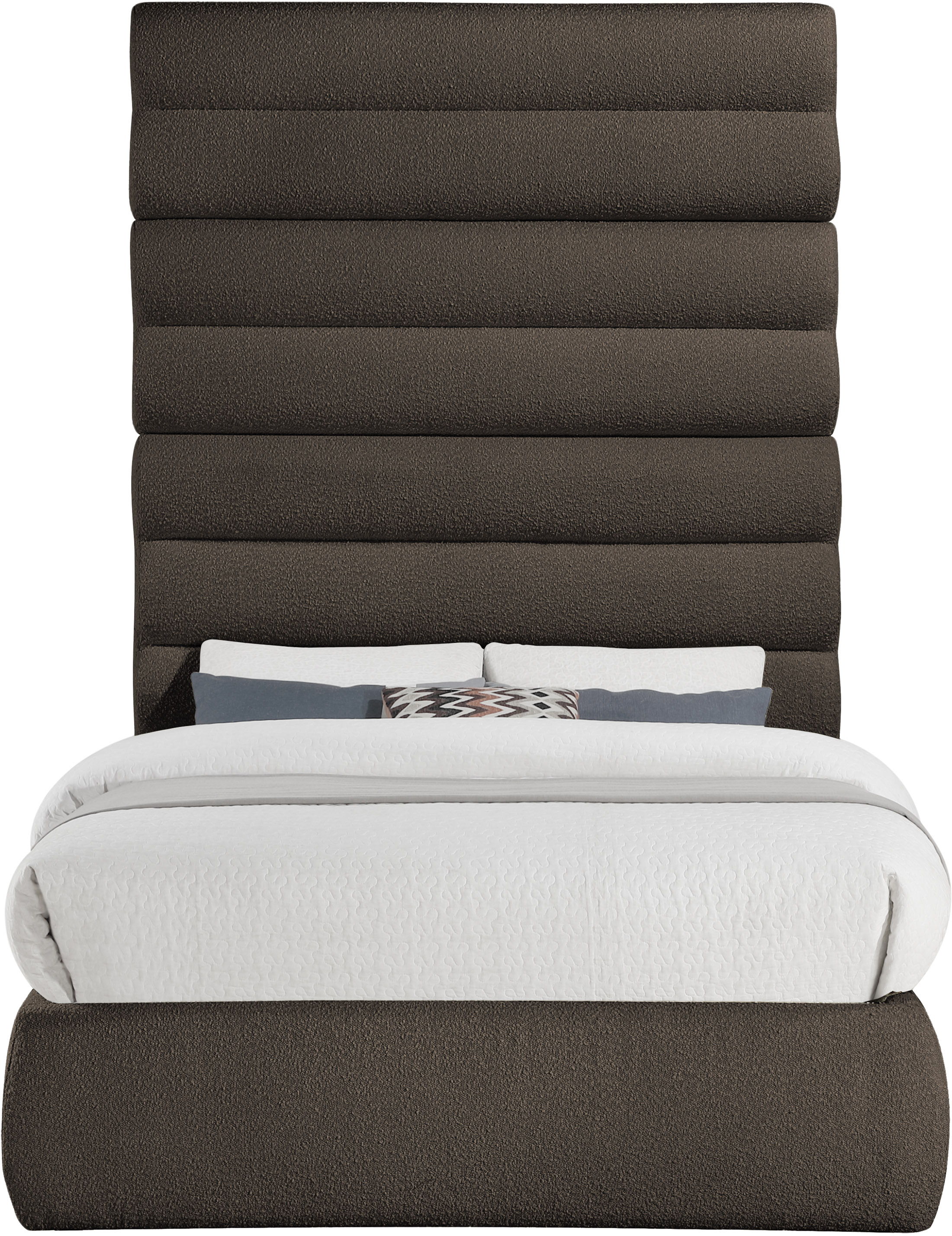 Adam - Boucle Fabric Full Bed With 89" Headboard - Dark Brown