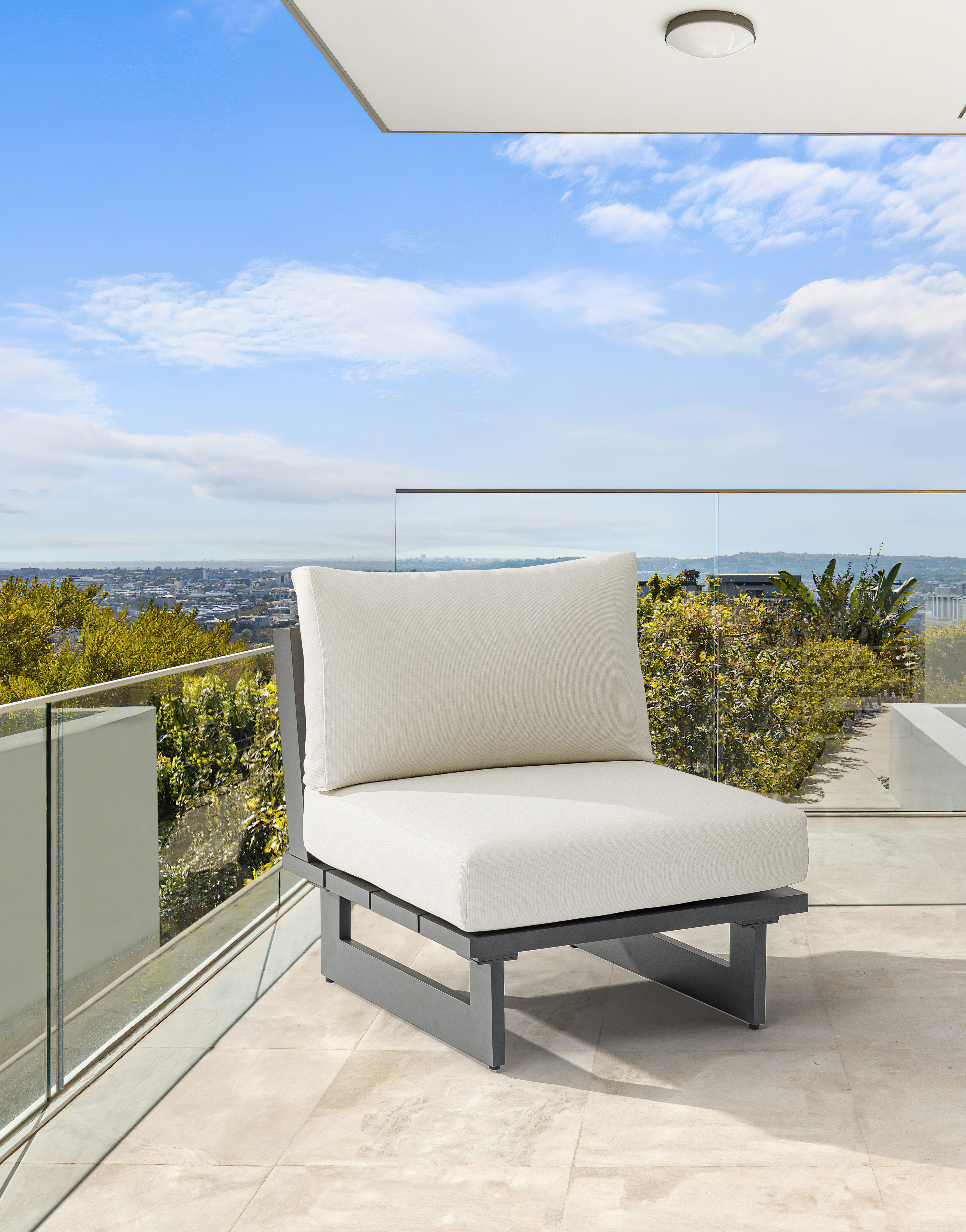 Maldives - Water Resistant Outdoor Patio Armless Chair With Gray Frame - Cream