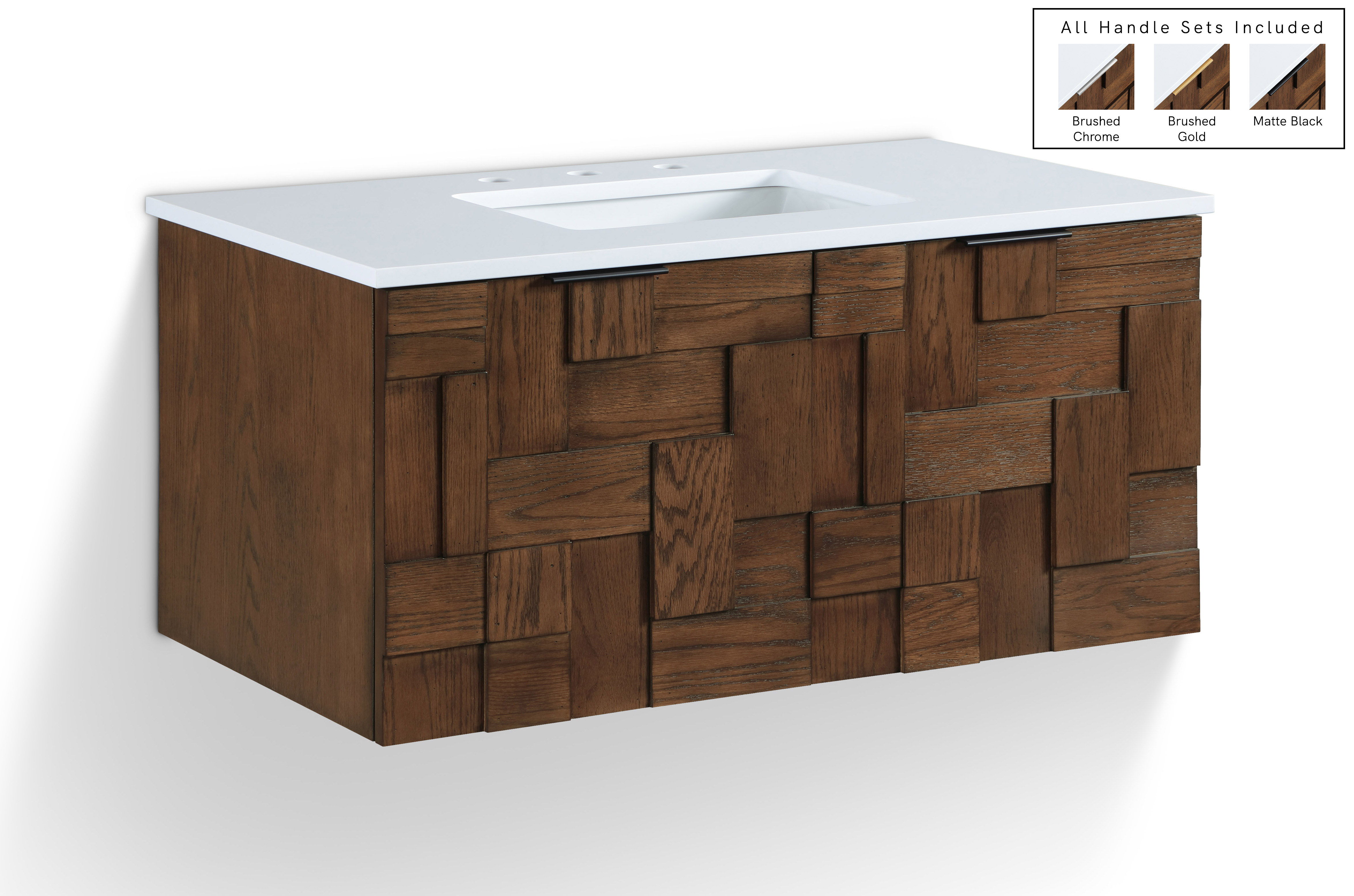 Leonardo - Engineered Stone And Solid Wood 36" Wall Mounted Bathroom Vanity - Brown