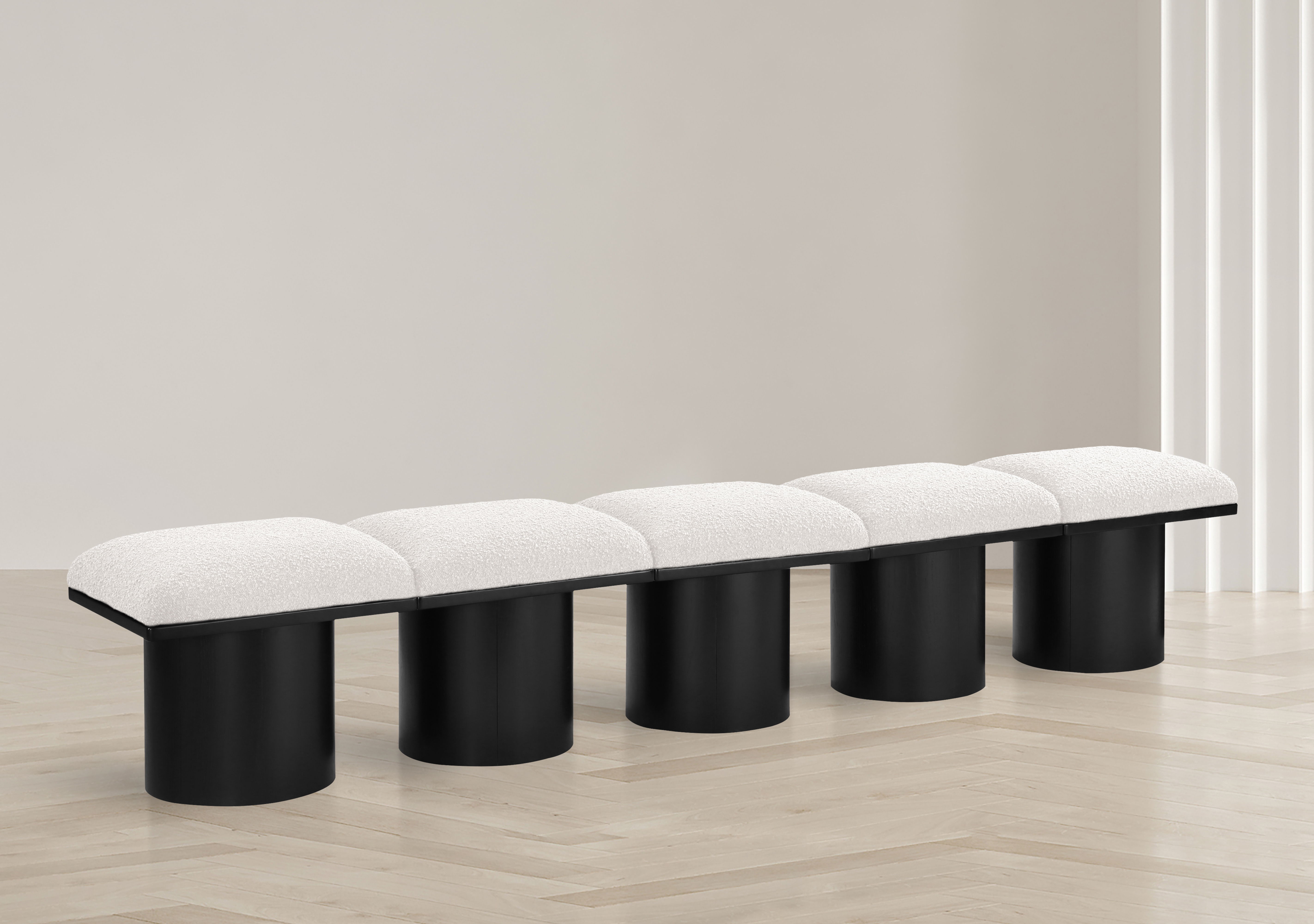 Pavilion - 90" 5 Piece Modular Bench With Black Base - Cream