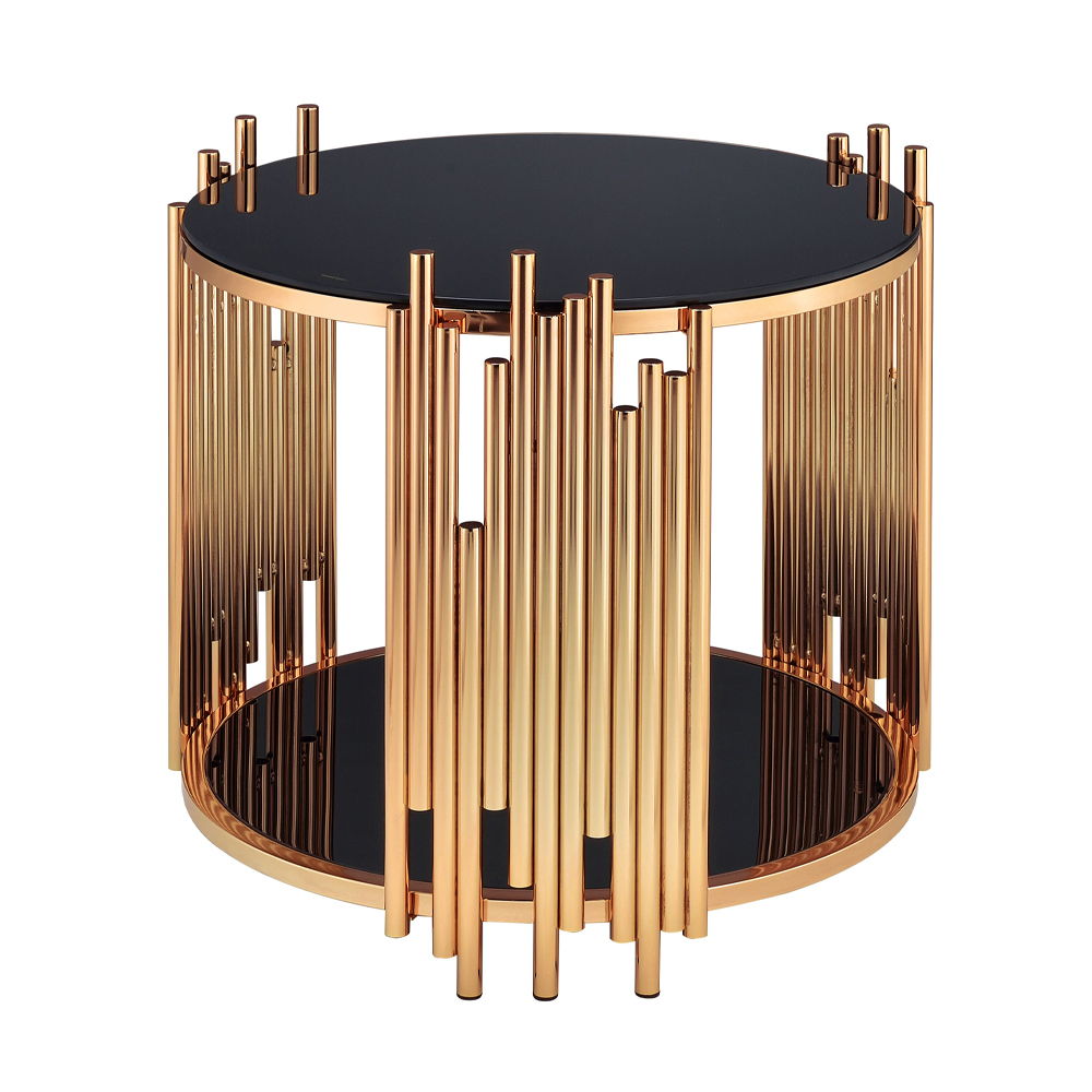 Tanquin - End Table - Black Glass & Gold, black, view 8